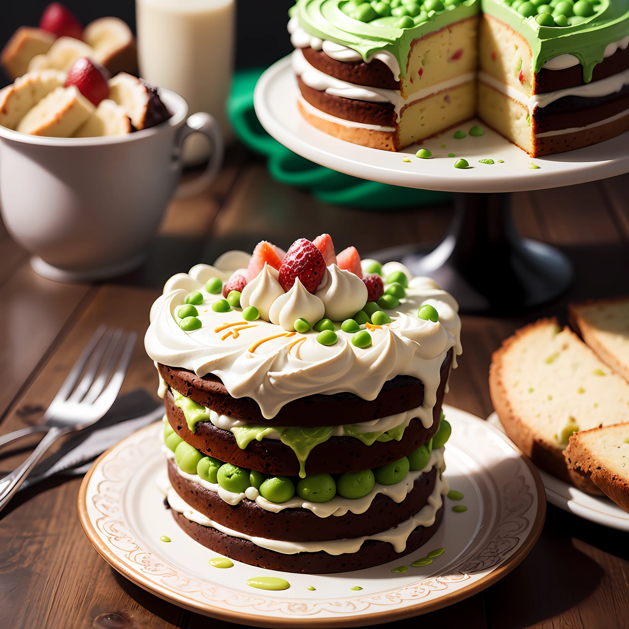 Title: "Unconventional Birthday Bliss"
Description:
Capture the essence of surprise and delight with an unconventional birthday cake adorned with a vibrant twist. Imagine a delectable masterpiece that defies expectations and ignites curiosity—the Green Pea Surprise Cake. Its unconventional topping of vibrant green peas offers a refreshing departure from traditional confections. Crafted with love and creativity, this cake will leave your taste buds and imagination astounded. Dive into an unforgettable culinary adventure and celebrate in style with the Green Pea Surprise Cake. --auto