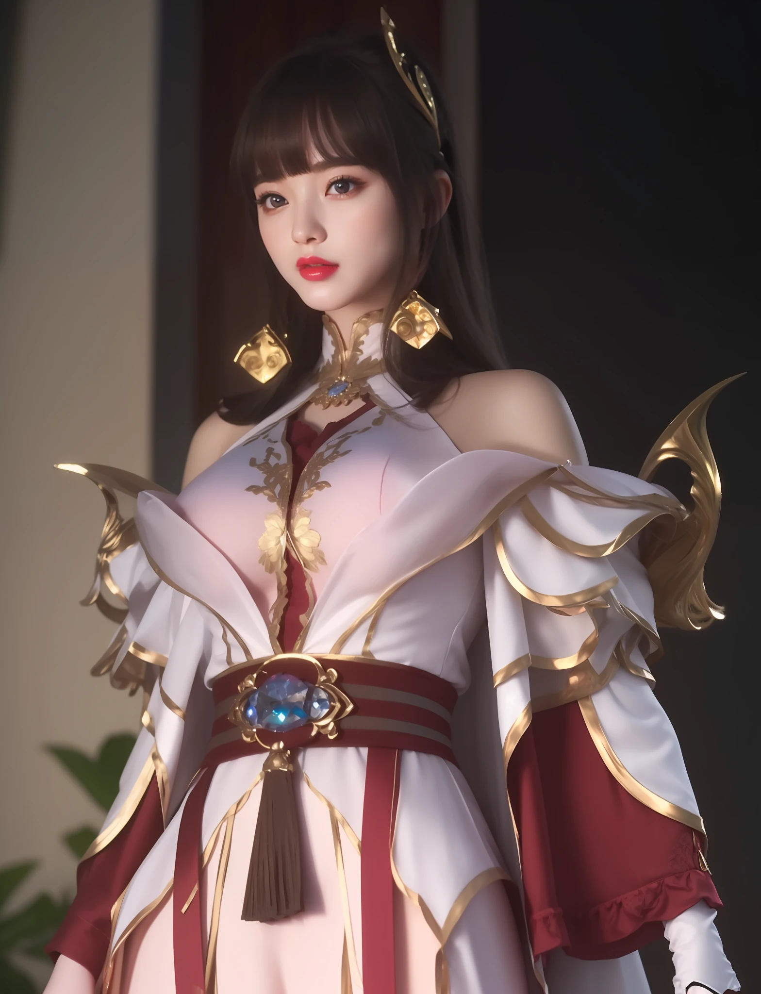 (masterpiece, best quality, extremely detailed 8k, ultra hd, ultra-detailed, highly detailed, highly realistic, ultra-realistic, photo realistic), (1girl:1.5), (detailed realistic skin), (realistic big breasts), (natural pink lipstick), slender abs,