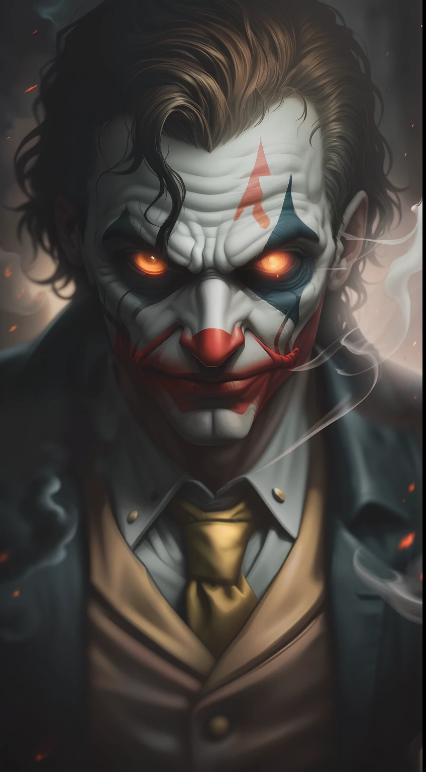 (A gloomy snapshot: 1.1), Epic Realistic, DC Comics Joker The Riddler in a Cloud of Red Smoke, soft cinematic light, Adobe Lightroom, Photo Lab, HDR, an intricate, Highly detailed, (Depth of field: 1,4), hyper-detailing (Artstation: 1,4), Filmic, Warm light, Dramatic light (Complicated details: 1,1)