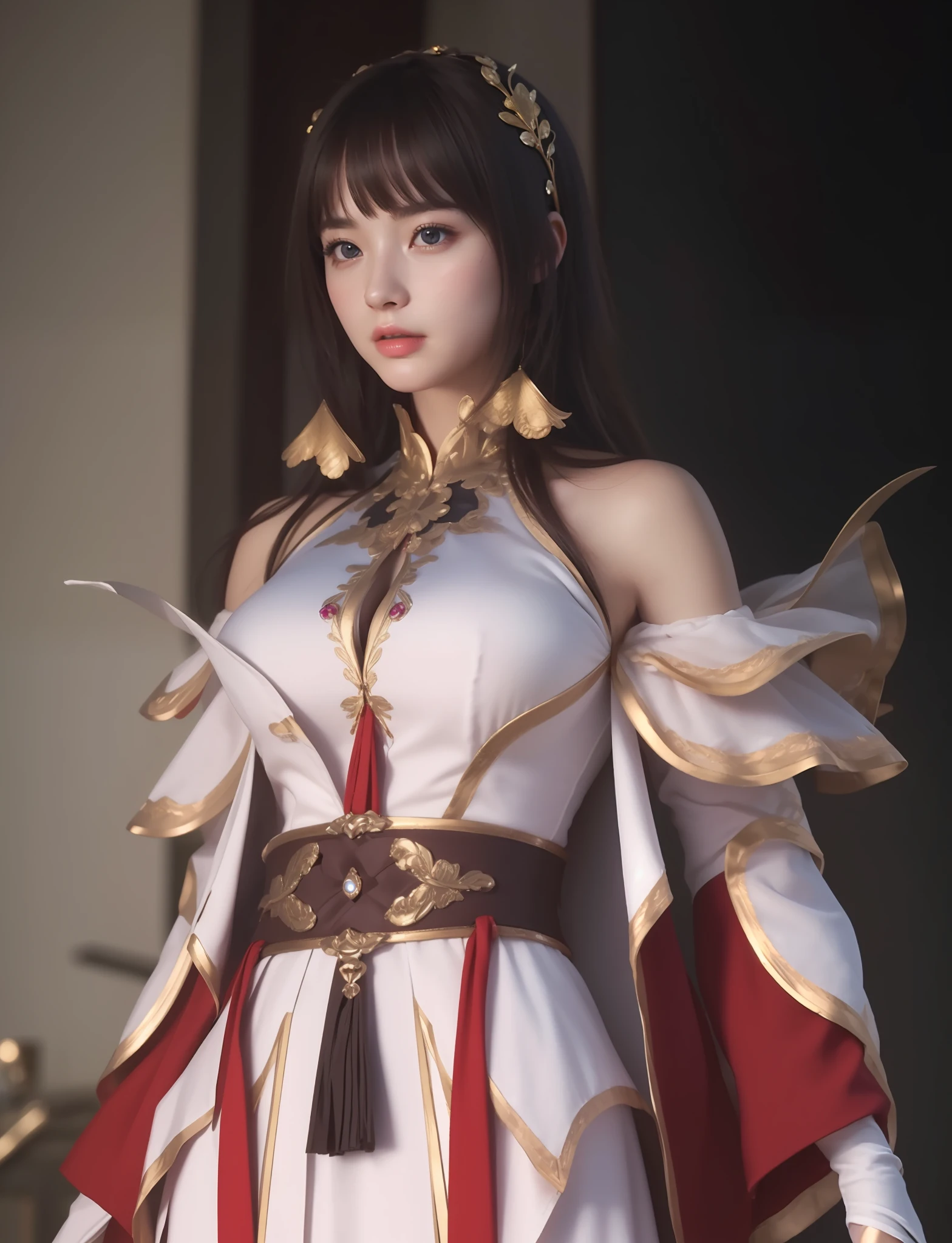 (masterpiece, best quality, extremely detailed 8k, ultra hd, ultra-detailed, highly detailed, highly realistic, ultra-realistic, photo realistic), (1girl:1.5), (detailed realistic skin), (realistic big breasts), slender abs,