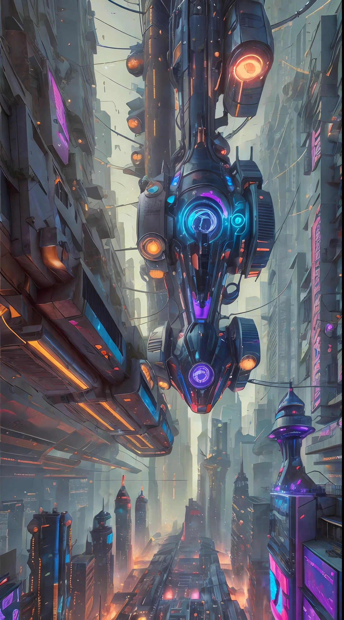 Cyberpunk, futuristic, mechanical aesthetics, complex machinery, high-tech lighting scene of futuristic city in the background, virtual engine 5,