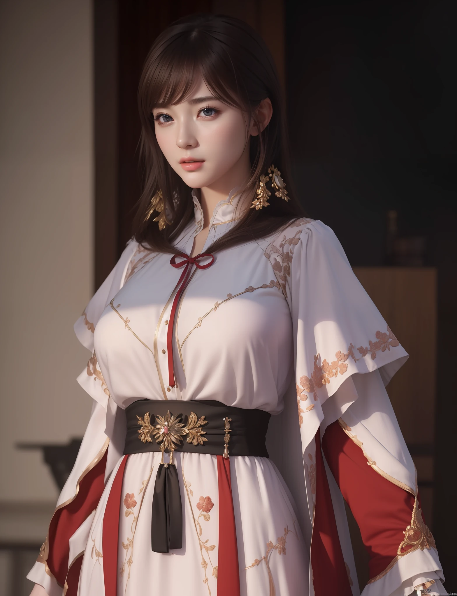 (masterpiece, best quality, extremely detailed 8k, ultra hd, ultra-detailed, highly detailed, highly realistic, ultra-realistic, photo realistic), (1girl:1.5), (detailed realistic skin), (realistic big breasts), slender abs,