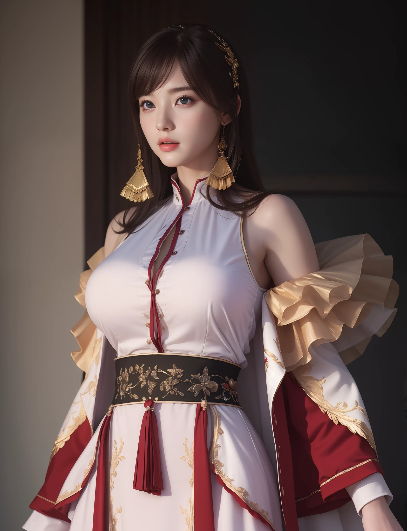 (masterpiece, best quality, extremely detailed 8k, ultra hd, ultra-detailed, highly detailed, highly realistic, ultra-realistic, photo realistic), (1girl:1.5), (detailed realistic skin), (realistic big breasts), slender abs,