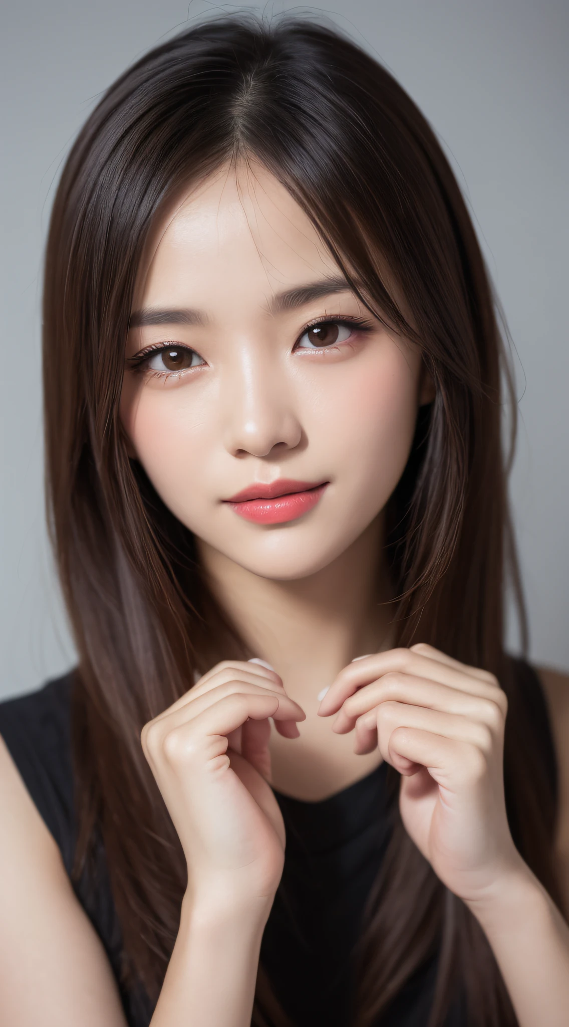 1 person woman,独奏, Close-up of the face、 (Photo Real:1.4), (hyper realisitic:1.4), (realisitic:1.3), (Smooth lighting:1.05), (Improve video lighting quality:0.9), 20 years girl, Realistic lighting, Back lighting, (cheerfulness:1.2), (Improved image quality:1.4), (Finest Real Textured Skins), Narrow-eyed, Super fine face, ssmile, Double eyelids, close up of face, hposing Gravure Idol,  Red to teak, eyeshadows、lipsticks、glowy skin, selfee, Ray tracing, reflective light, F/1.2, 135 mm, NIKON, nffsw, nffsw, retinas, tre anatomically correct, ccurate, Super Detail, Textured skin, High quality, high details, Best Quality, hight resolution, 1080p,