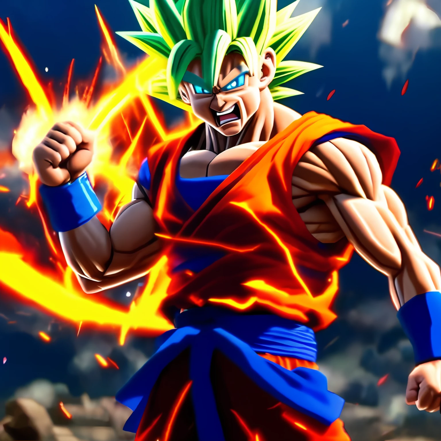 goku dragon ball Z - detalhado, Make a super powerful fist and destroy the world, Cinematic 8K,realista