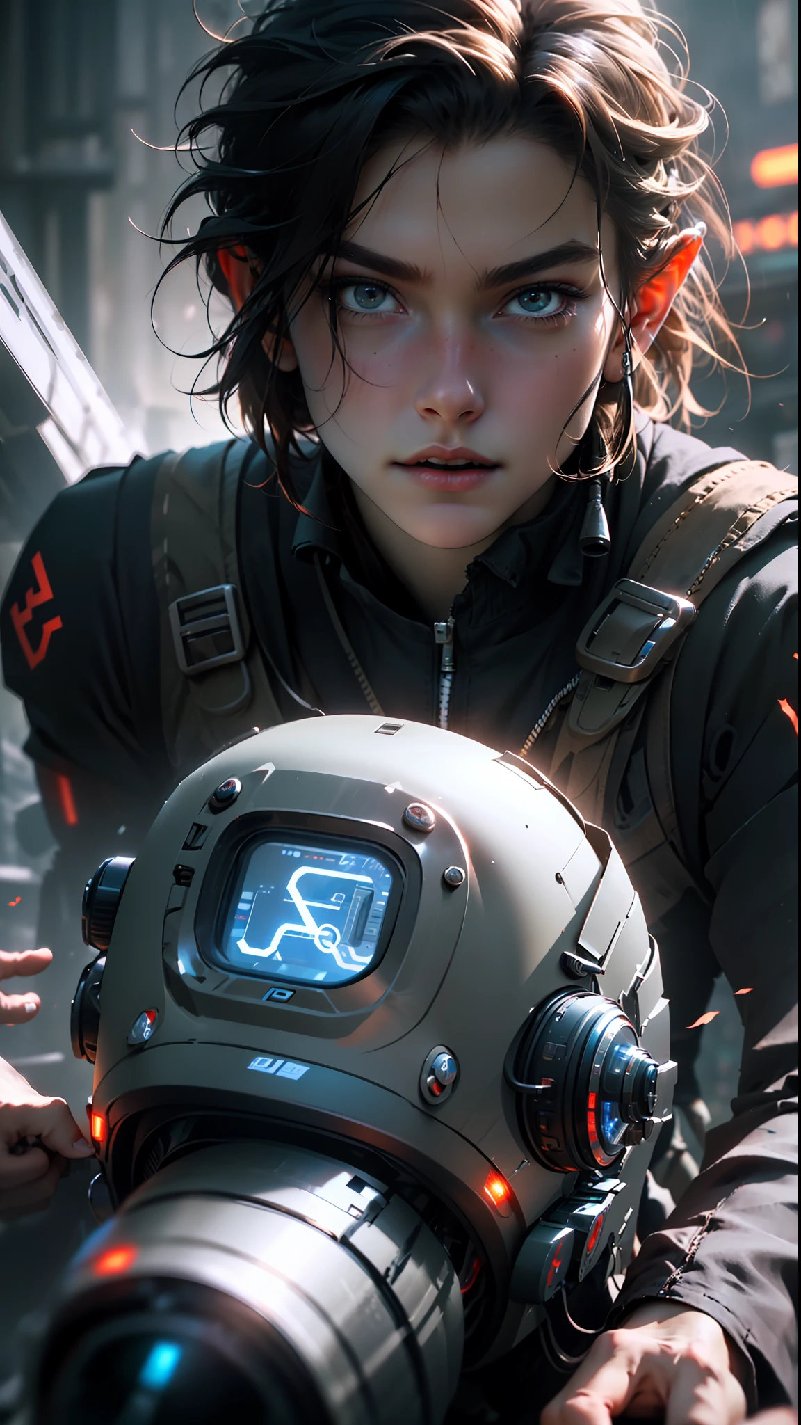 ultra detail, high resolution, ultra detailed, best quality, amazing, top quality, extremely detailed CG 8k wallpaper unit, cinematic lighting, Zelda cyberpunk link, cyberpunk, dark boy