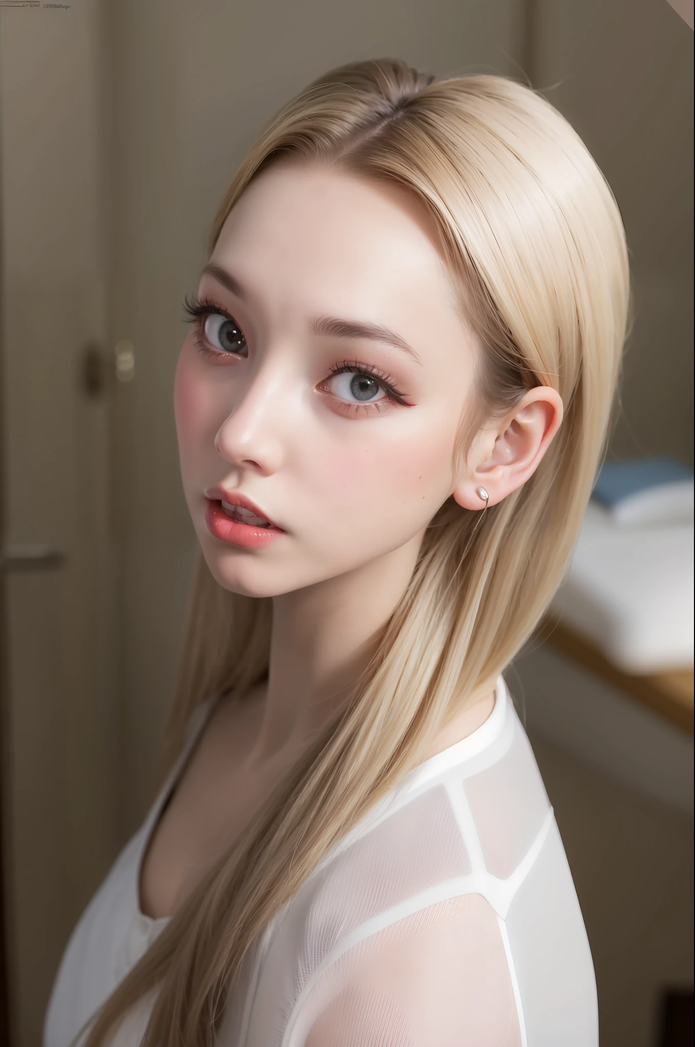 (8k, 4k, best quality, highres, ultra high res:1.1), (masterpiece, realistic, photo-realistic:1.1), 1girl, face, close-up, twintails, blonde hair, black eyes, red lips, (looking at viewer:2), absurdly long hair, long eyelashes, eyeshadow, small face, big eyes,
bare shoulders,
high contrast,