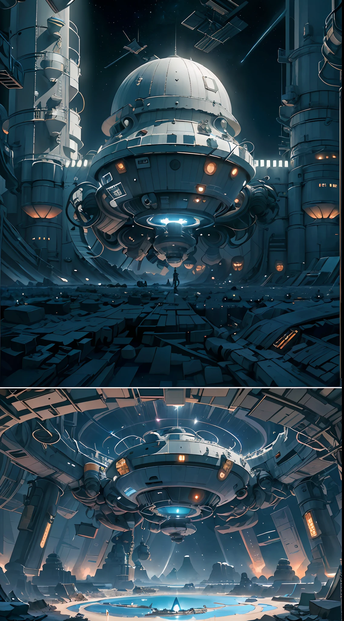 A captivating depiction of a space station floating in the vast expanse of the universe, (stunning cosmic backdrop), (detailed spacecraft design), (realistic rendering), (impressive scale and proportions), (futuristic architecture), (attention to scientific accuracy), (intricate mechanical details), (immersive lighting effects), (awe-inspiring sense of vastness), trending on ArtStation, (trending on CGSociety), (showcasing the wonders of space exploration), (evokes a sense of technological advancement), (highly detailed space environment), (impressive attention to texture and materials), (depiction of astronauts or extraterrestrial life), (conveys a sense of tranquility and awe), (capturing the beauty and mysteries of the cosmos), (skillful portrayal of depth and perspective),vortex,houtufeng,The wreckage of a giant space ship