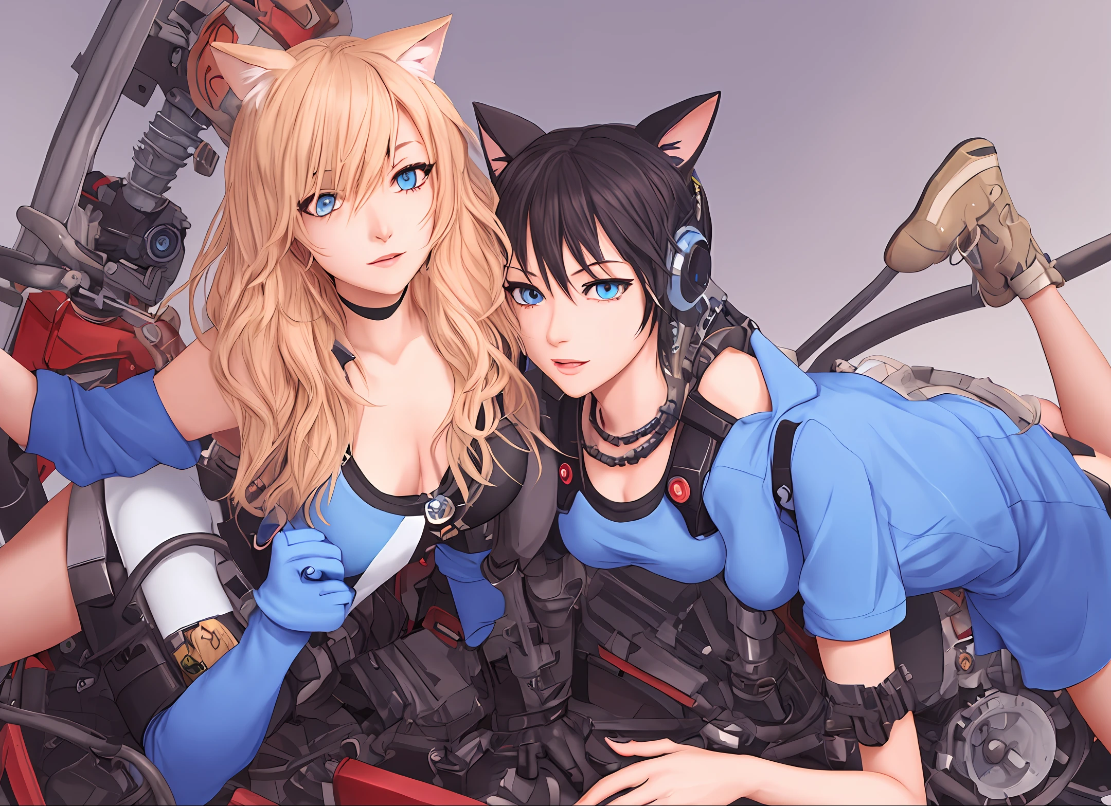 Furry direction,Cyborg blue cat,Hairy hair,full bodyesbian,Mechanical right eye,hairy bodies,shoun,adolable,