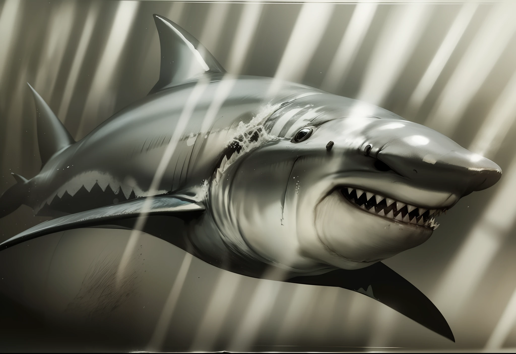 A mighty and domineering great white shark