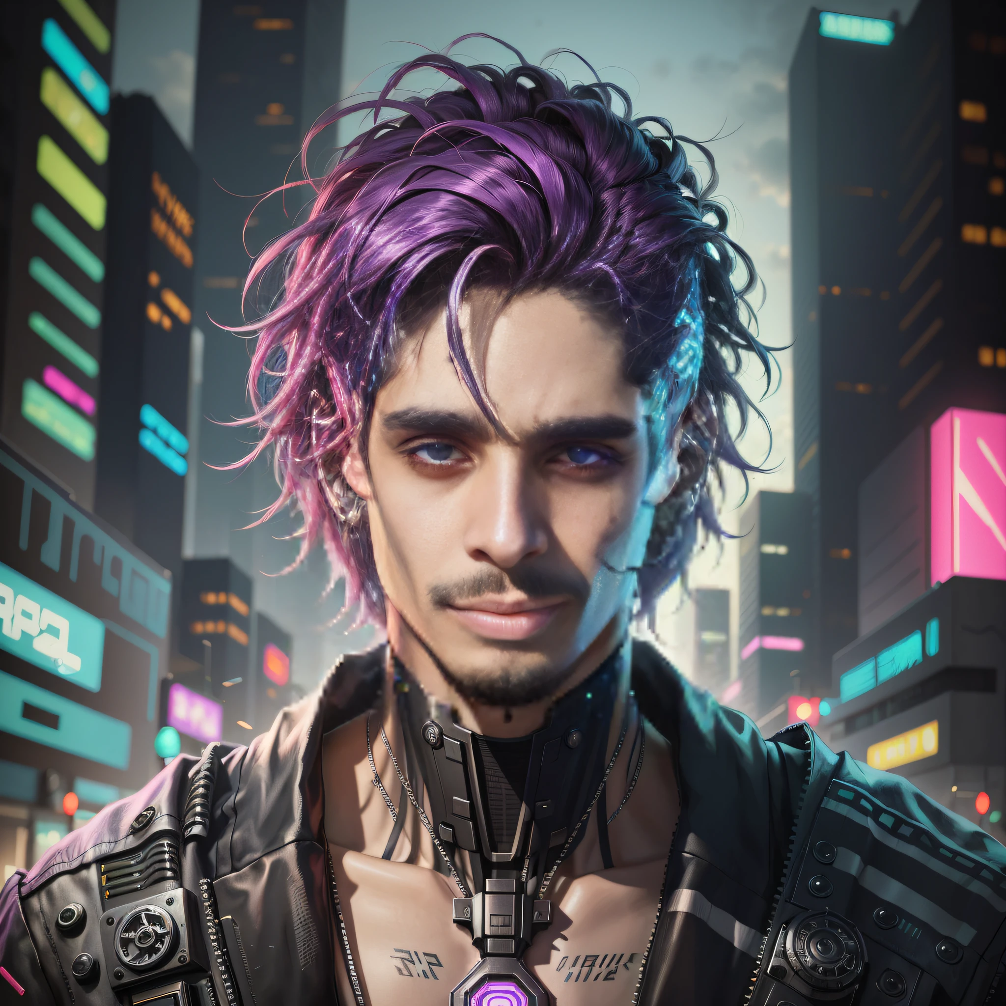 cyber - homem punk com cabelo roxo e piercings em uma cidade, Retrato de um homem cyberpunk, arte digital do anime cyberpunk, cara cyberpunk, estilo cyberpunk hiper-realista, estilo de arte cyberpunk, cyberpunk hero, retrato cyberpunk, cyberpunk digital - arte de anime, Retrato de um ciborgue cyberpunk, arte de anime cyberpunk, estilo de arte cyberpunk, arte cyberpunk anime, no estilo cyberpunk --auto