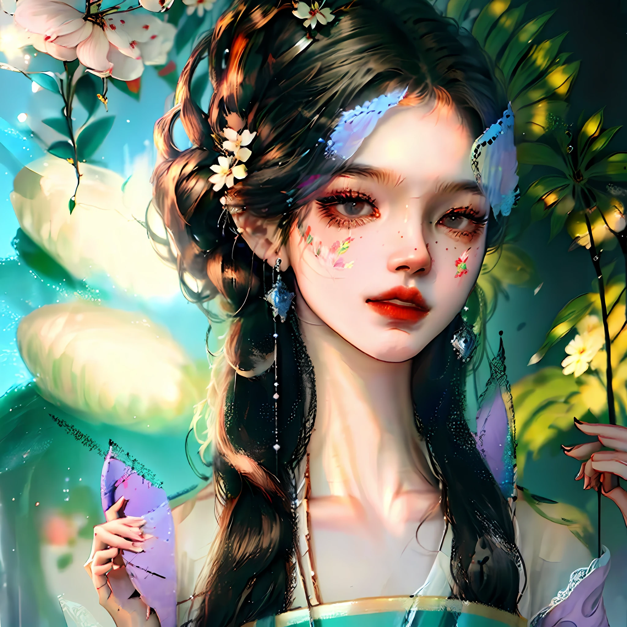 Asian beauty looms in the flowers and tulle --auto