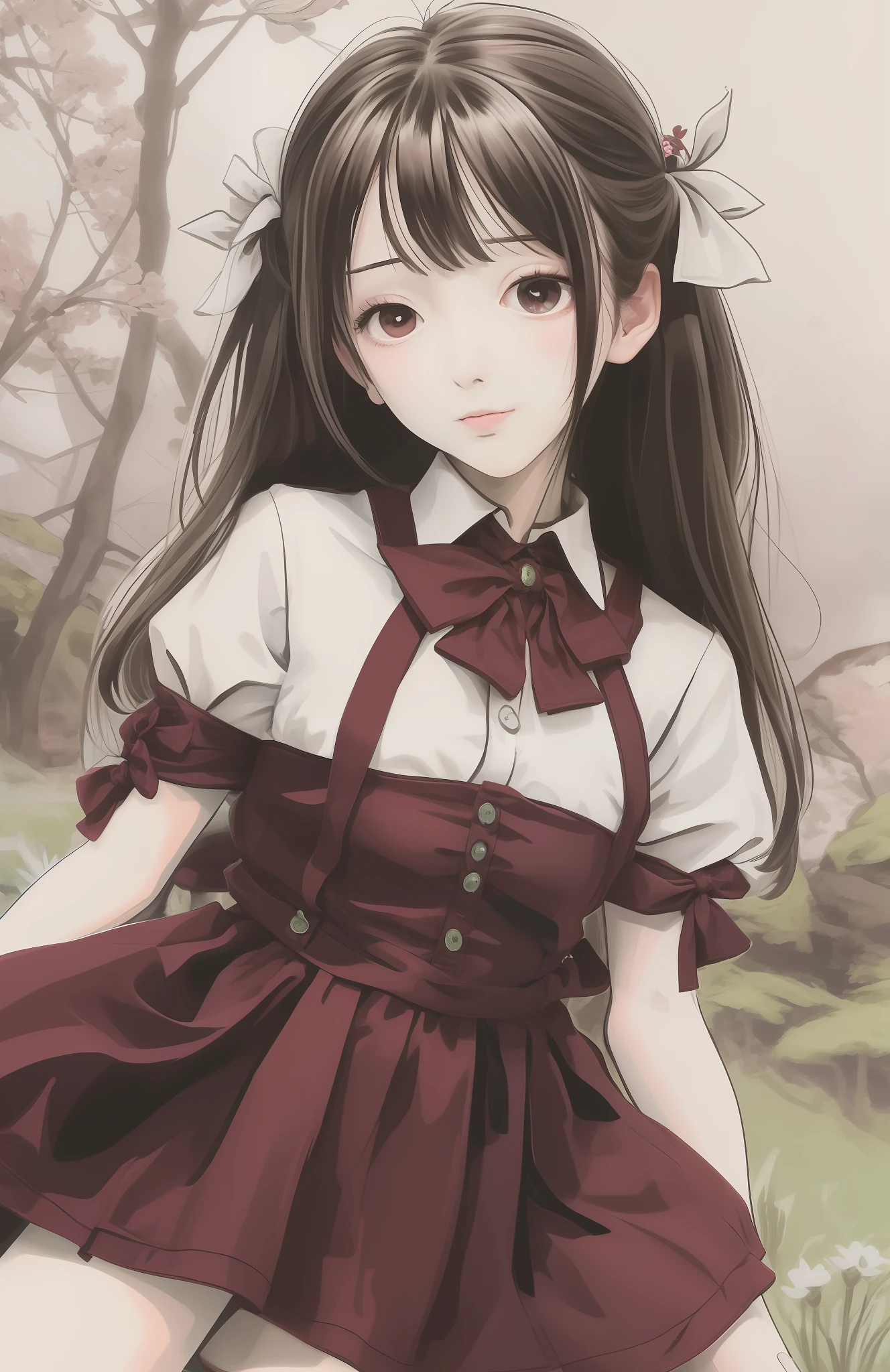 The two-dimensional girl was tied up by five flowers