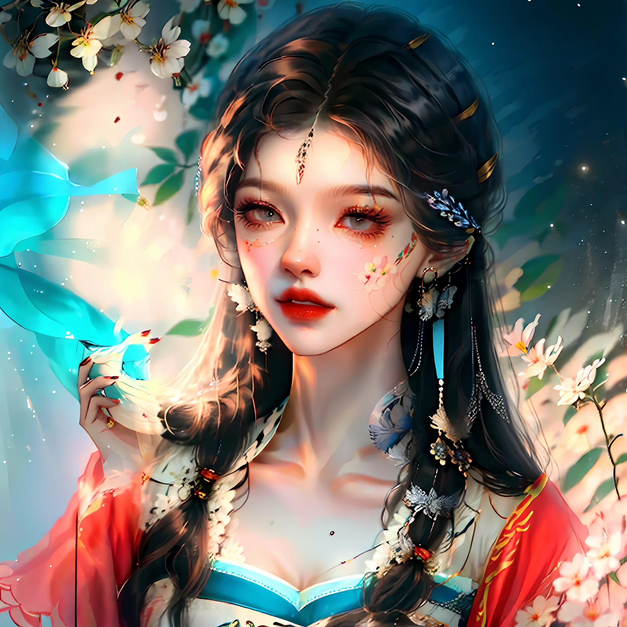 Asian beauty looms in the flowers and tulle --auto