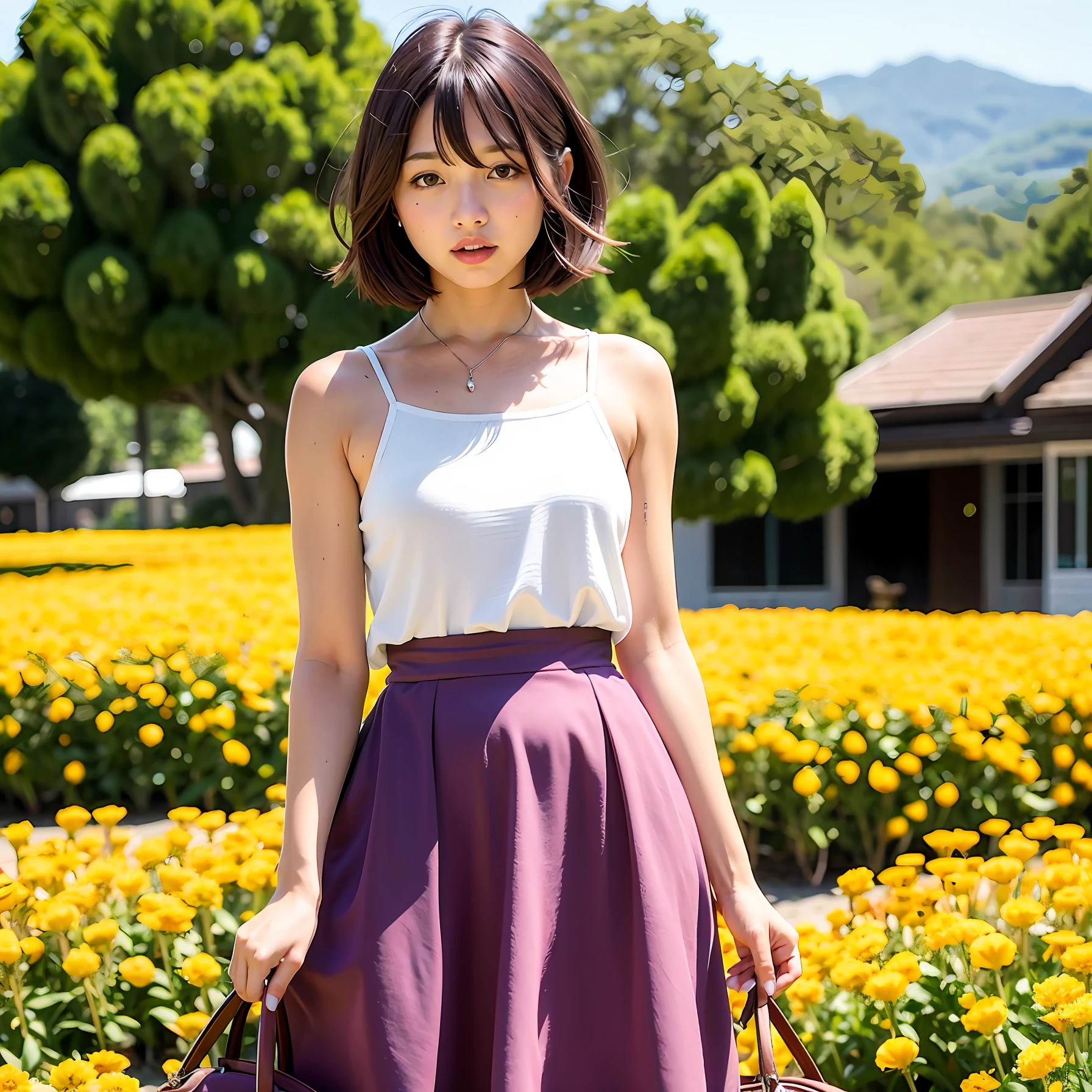 Short hair woman flower sea beautiful