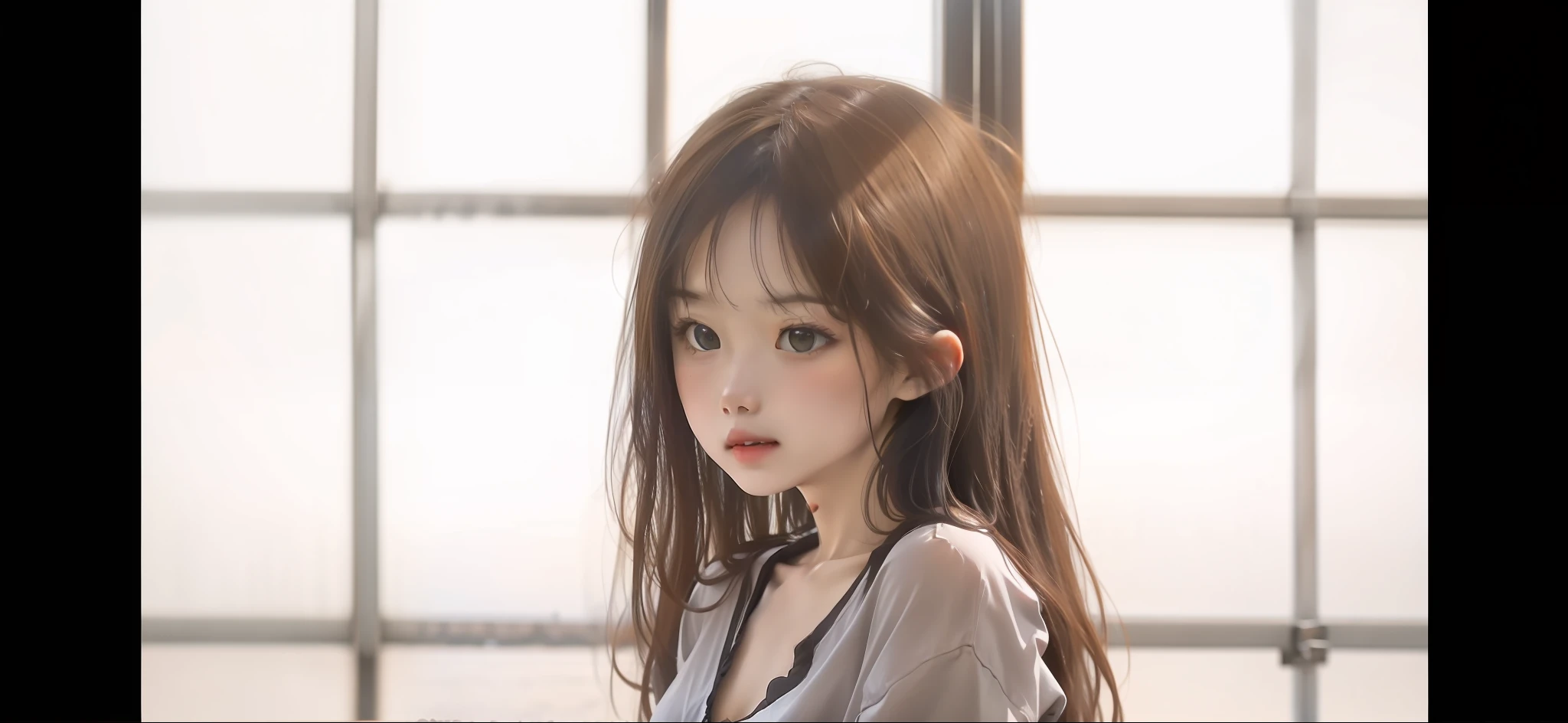 A girl,thin shirt with,