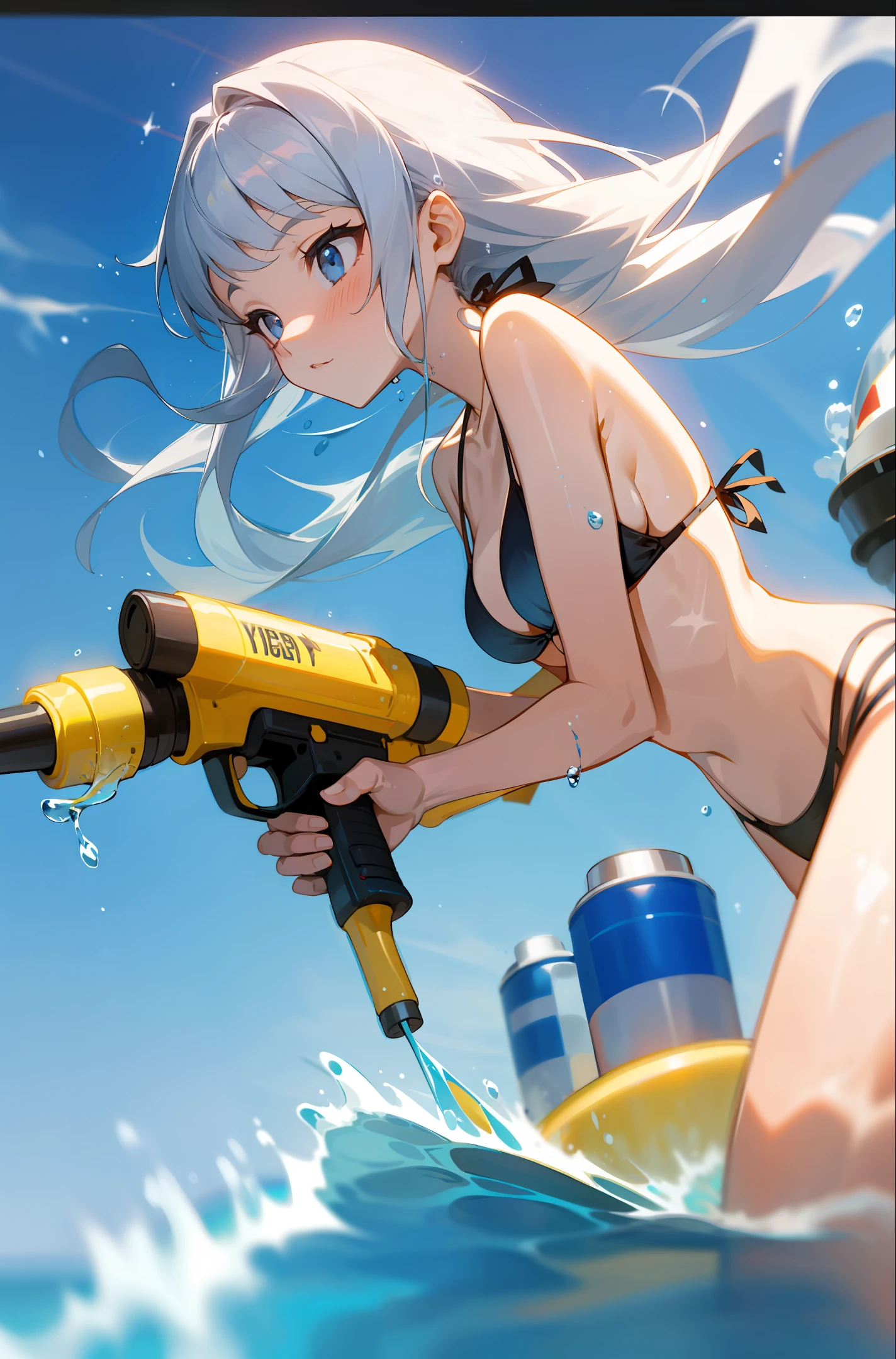 Bikini girl's sprays water