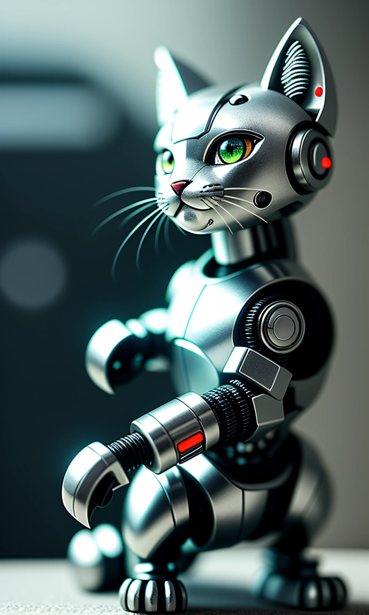 cute kitten made of metal, (cyborg: 1.1), ([tail | detailed wire]: 1.3), (complex detail), HDR, (complex detail, super detail: 1.2), cinematic shot, vignette, center