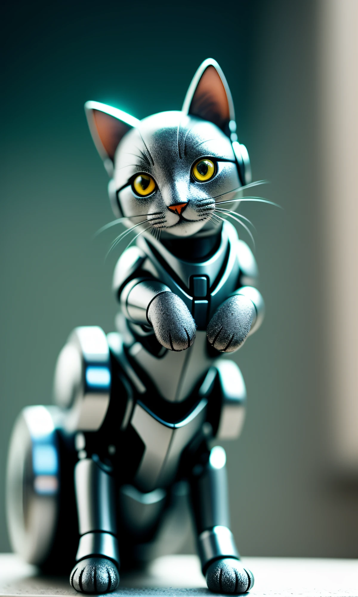 cute kitten made of metal, (cyborg: 1.1), ([tail | detailed wire]: 1.3), (complex detail), HDR, (complex detail, super detail: 1.2), cinematic shot, vignette, center