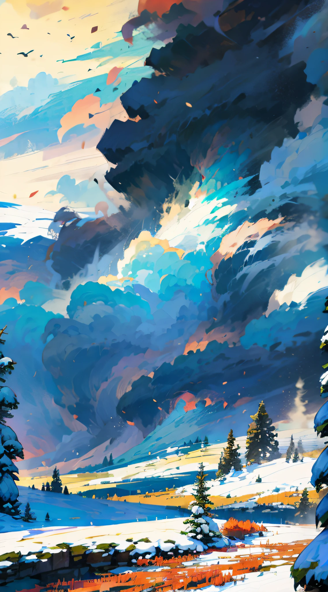 tmasterpiece,Best image quality,High hills,White snow,Cloud fog
