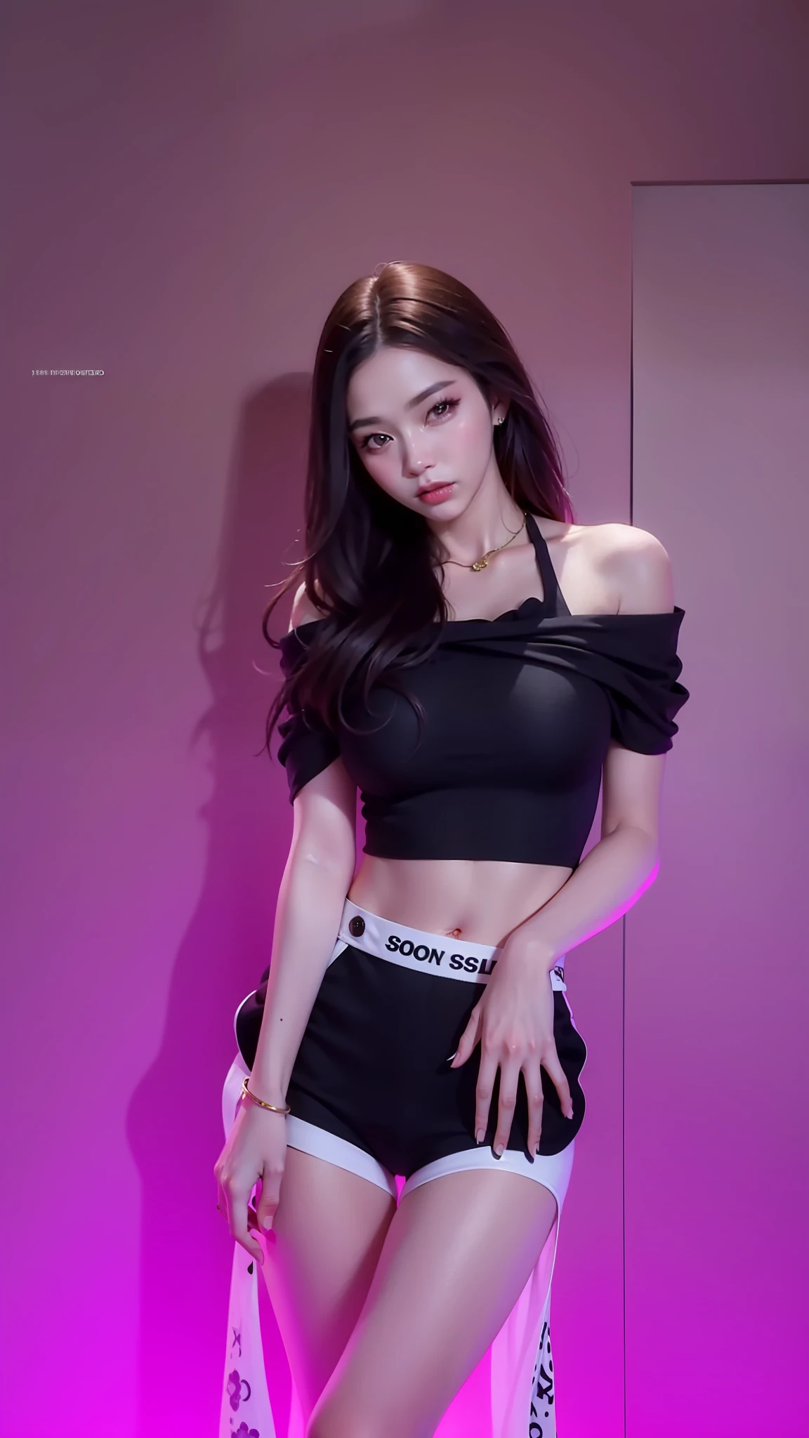 beautiful female k-pop idol, gigantic breasts, huge cleavage, her face is visible, close-up portrait, shot on sony a1, 85mm F/1. 4 ISO 100, medium format, 45 megapixel, studio lighting, softbox, high shutter speed flash photography, award-winning photograph with golden ratio composition, look at viewer