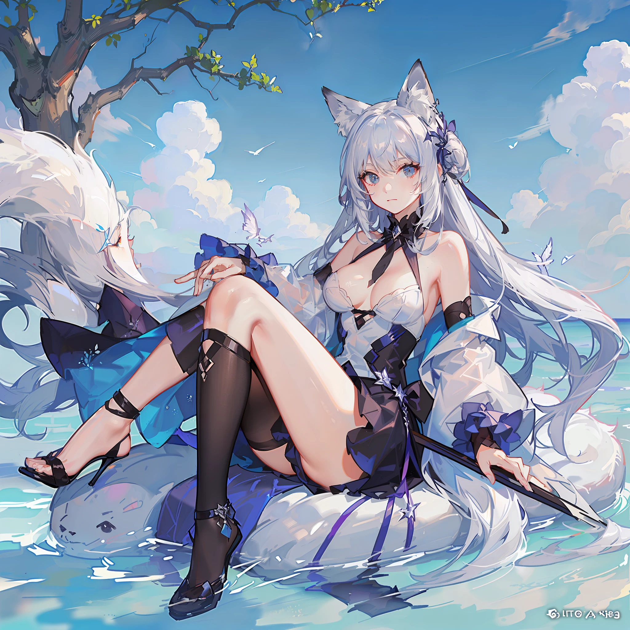 female pervert,nine tail fox,White hair