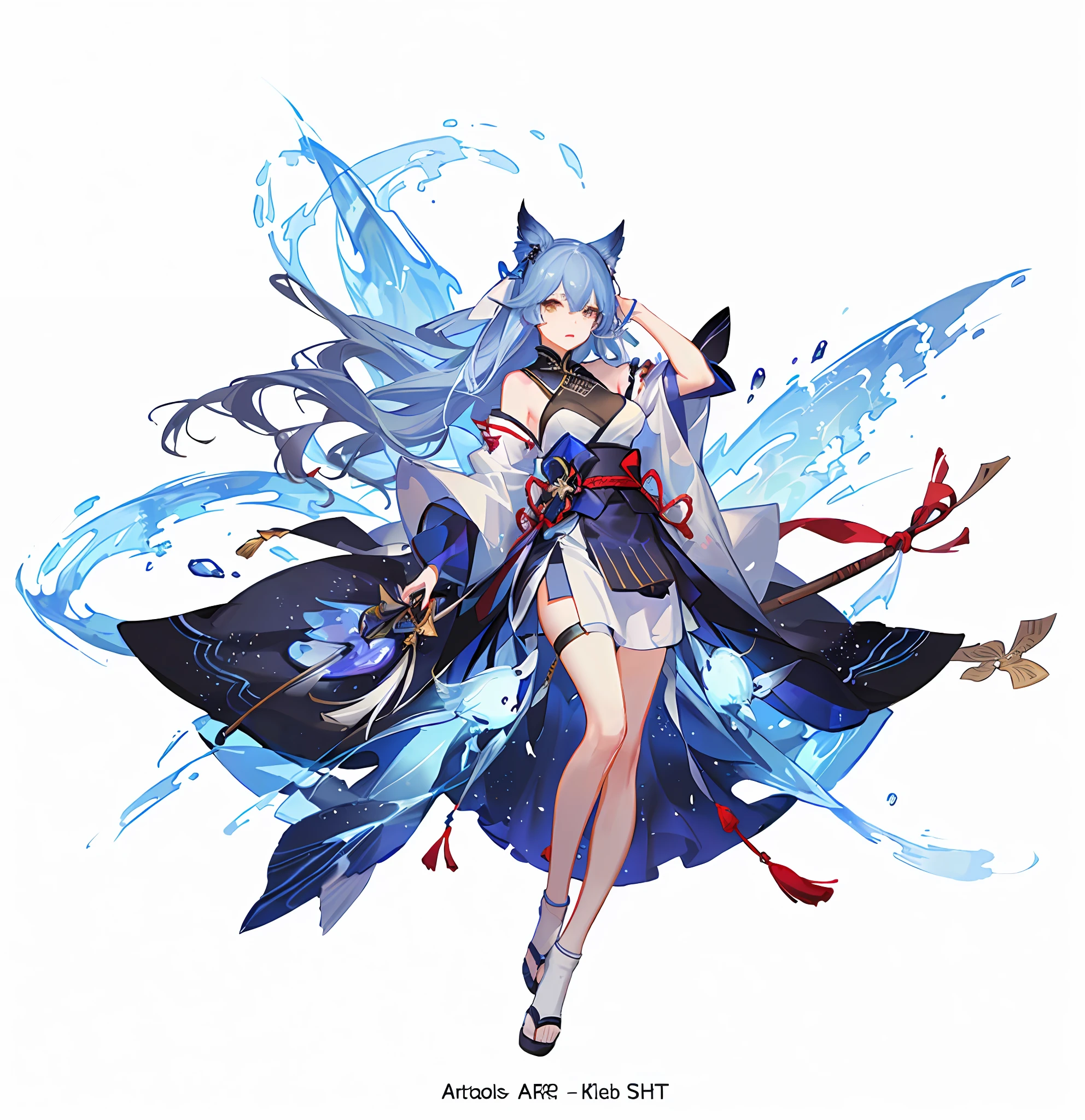 Anime characters with blue hair and wings in a white dress, Onmyoji detailed art, onmyoji, 《Ghost Wind Special Assault Team》The art of pixels, Digital art on Pixiv, trending on artstation pixiv, pixiv contest winner, author:Shitao, zerochan art, Anime fantasy illustration, From Arknights, 《azur lane》role