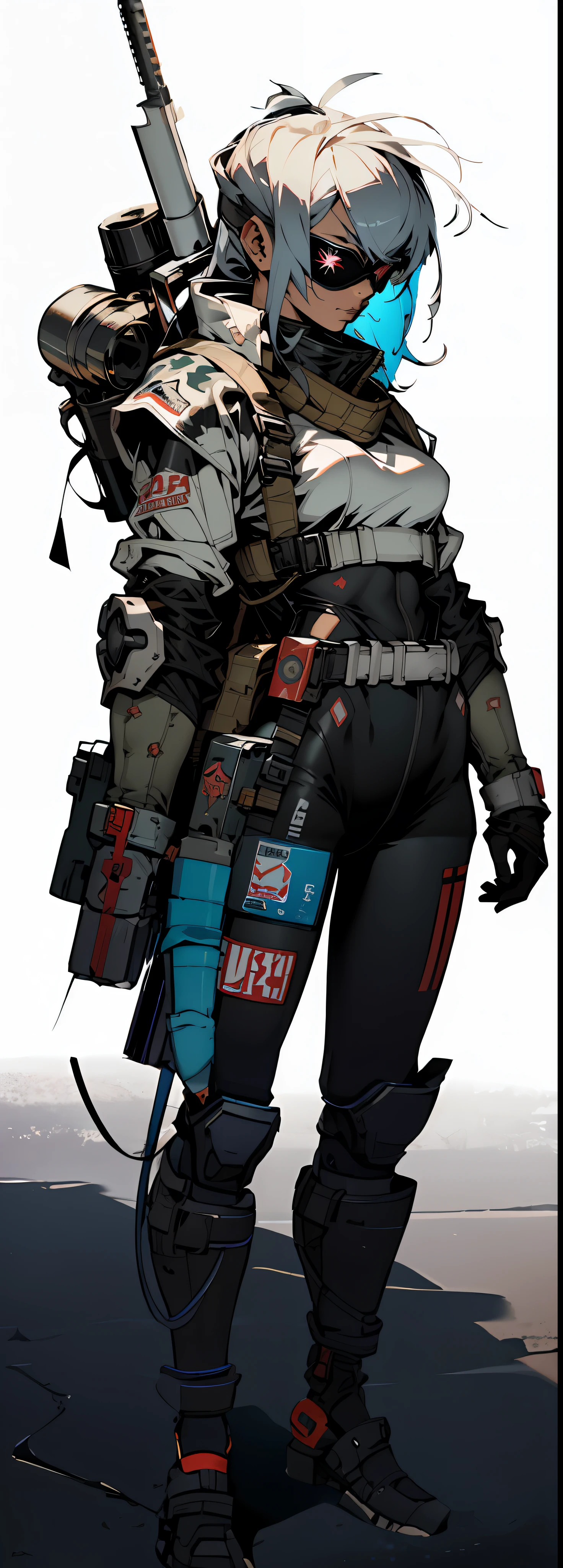 Close-up of a person holding a gun in a dark room, Mechanized soldier girl, 『apex legends』Donkey Andrade, wraith from apex legends, cushart kenz, Cyberpunk anime girl mecha, epic sci-fi character art, epic sci - fi character art, jet black haired cyberpunk girl, By Shinkai Makoto ( Apex Legends ), Mechanical foot