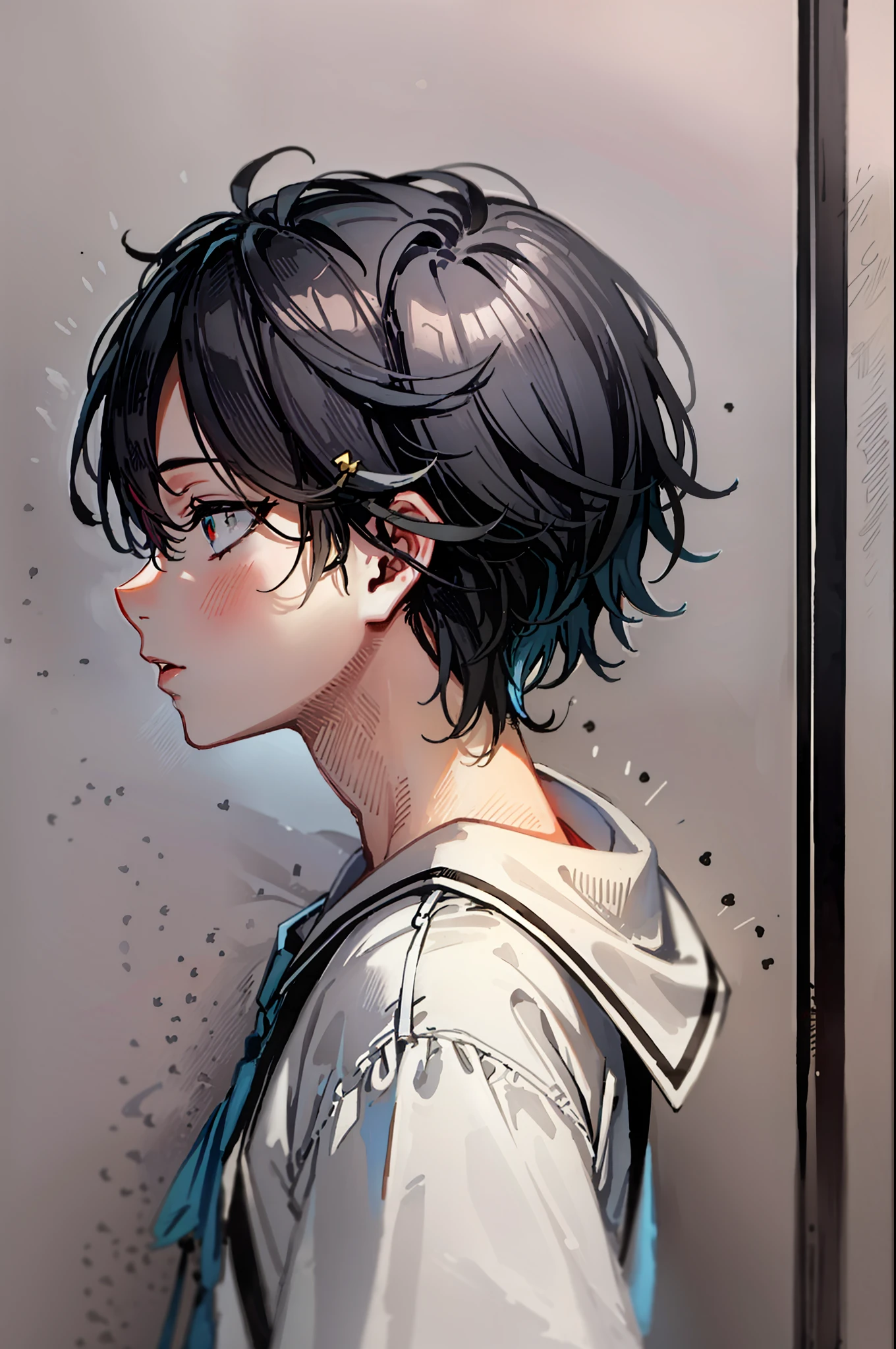 Character boy, Q version,white backgrounid,Student's light gray top