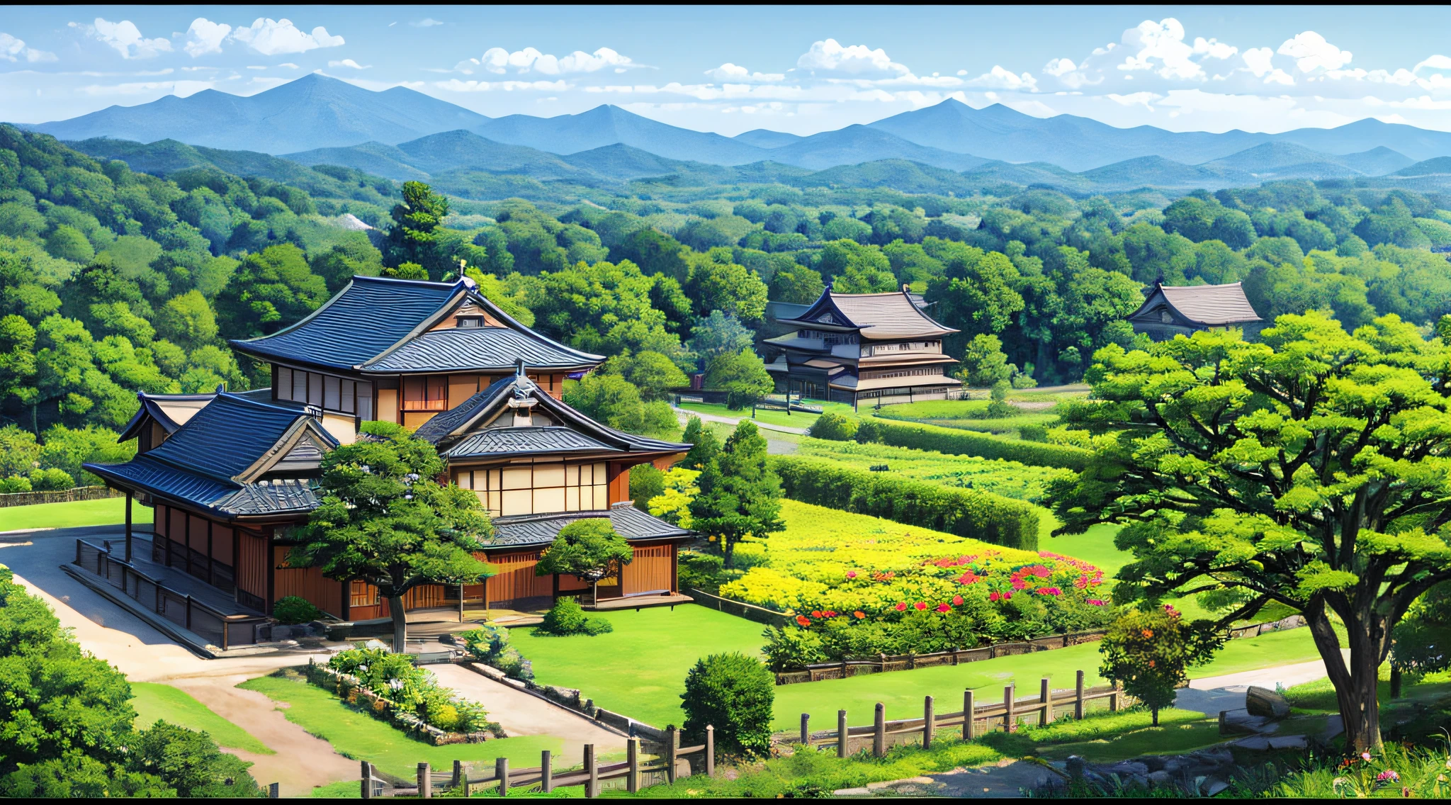 Flower garden and house view in the distance, flickr, Japan countryside, Japan countryside, big tree, Karuizawa, giant tree, big tree, Japan nature, tall tree, gunma, aerial view, studio ghibli