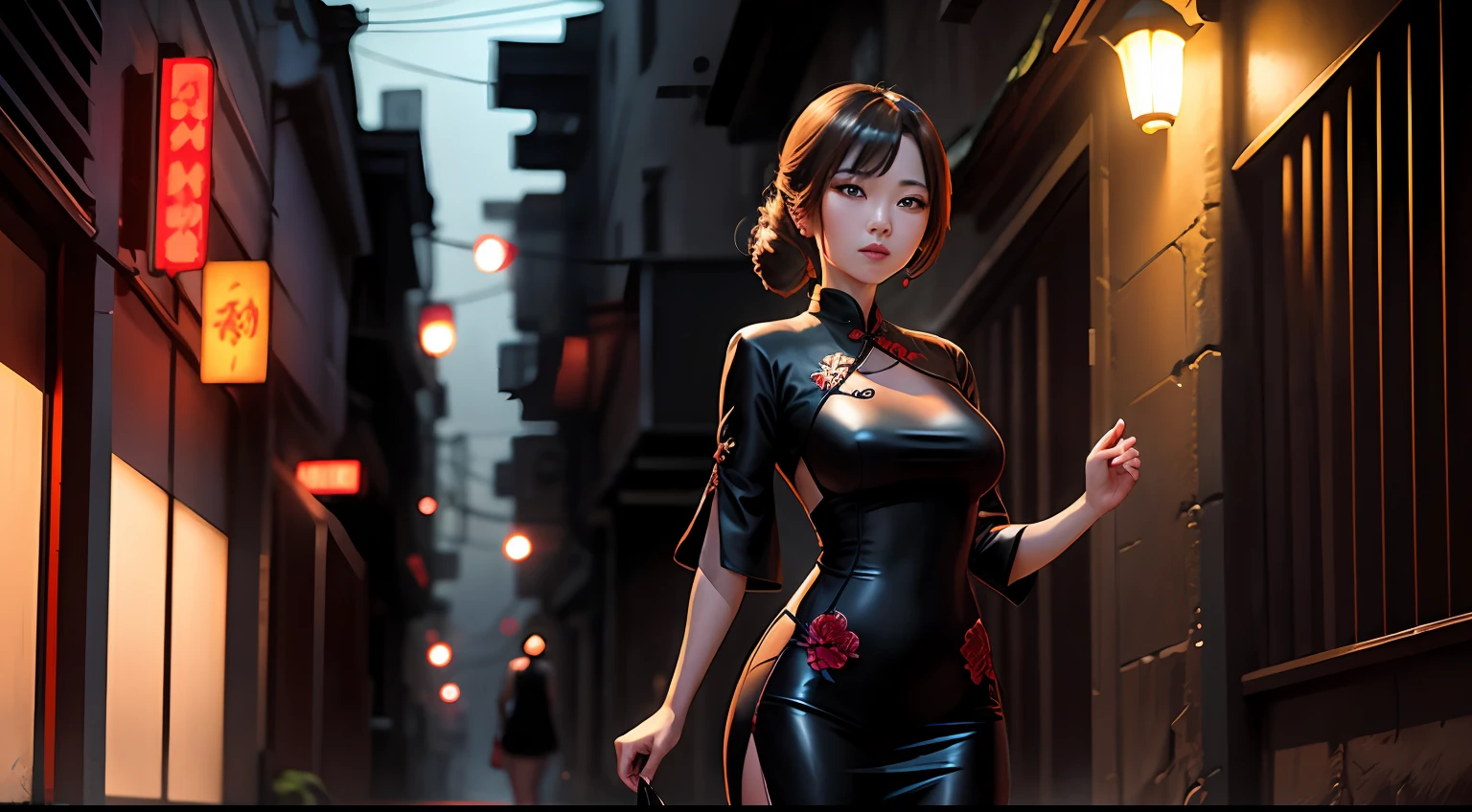 Cheongsam woman in a dark alley --auto