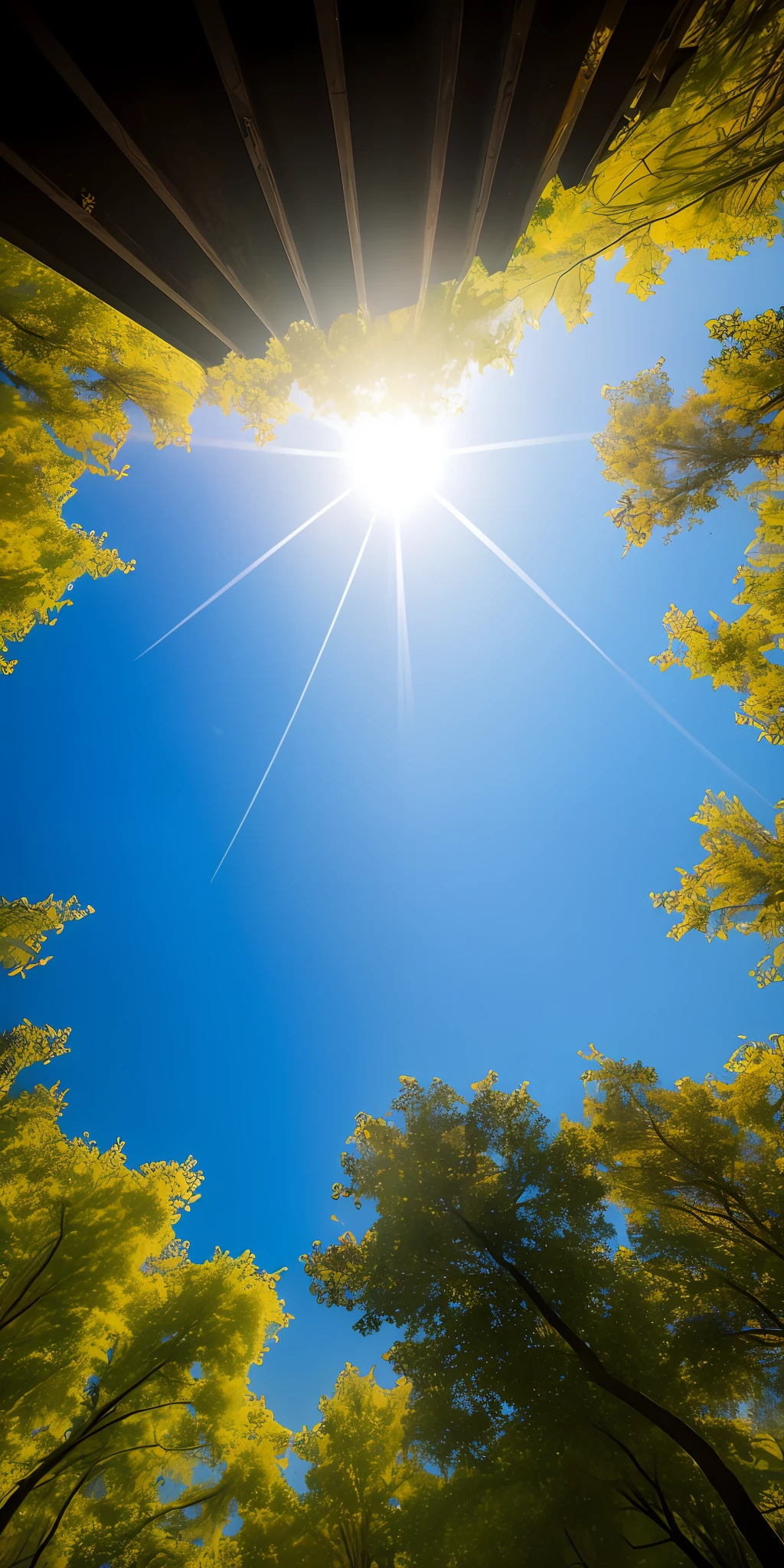 no humans, scenery, vanishing point, from below, masterpiece, best quality, 8k, absurdres, water surface, summer, noon, sunlight, blue sky, perspective, depth of field, highres, finely detail, ultra-detailed, sharp focus