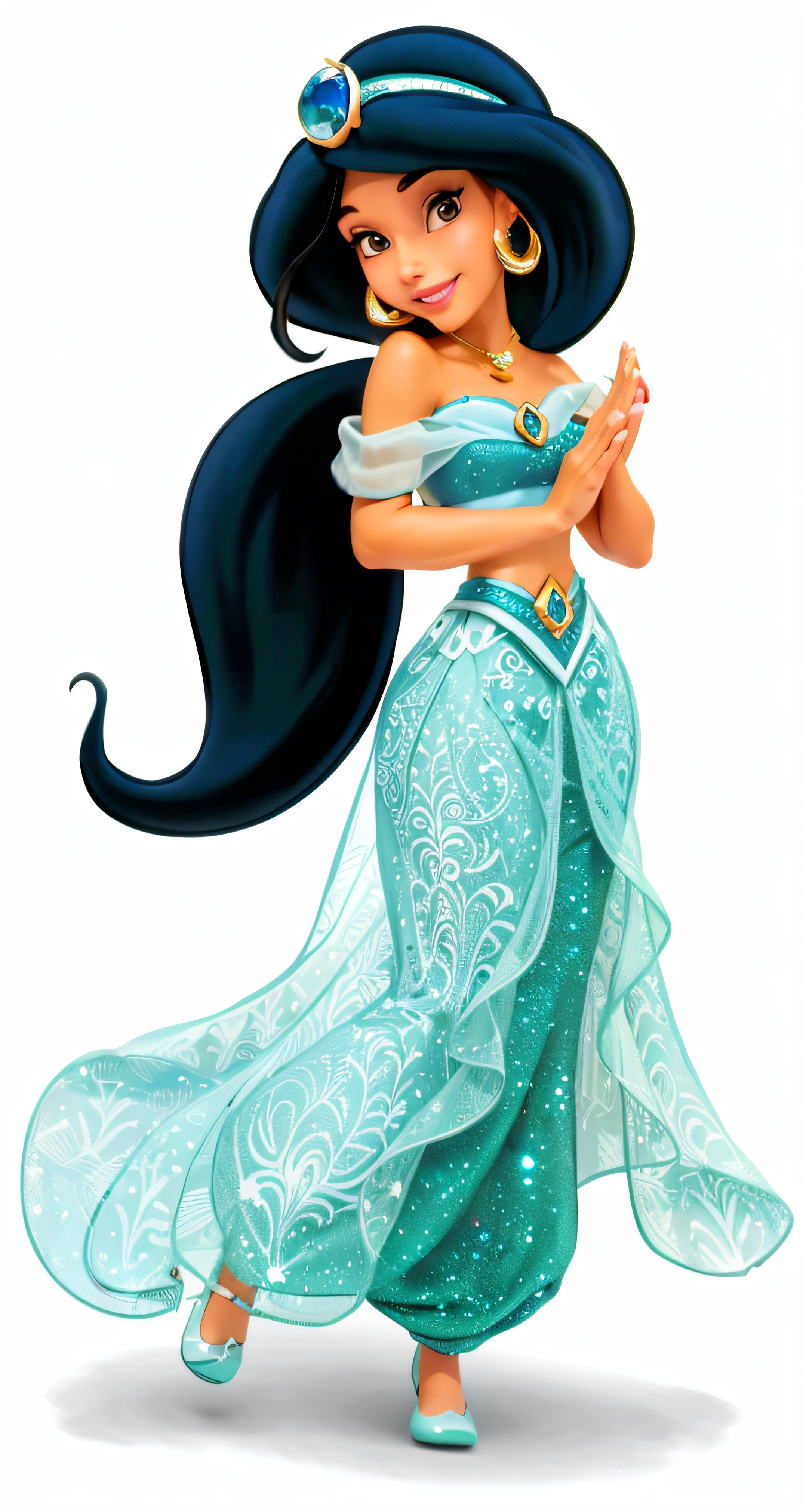 A cartoon princess in a blue dress and hat, princesa Jasmim, jasmim, princes jasmin, arab princess, Princesa Ariel, Personagem Disney, Princesa Disney, Aladdin, Princesa da Disney, imagem vazada, menina genie bonita, Piersonagem Disney style, Artista Disney, Beautiful, arabic, arab princess, Beautiful image, Pocahontas, Regal Pose, Pose elegante real, Princesa Bonita, dentes perfeitos, perfect hands, melhor qualidade de desenho