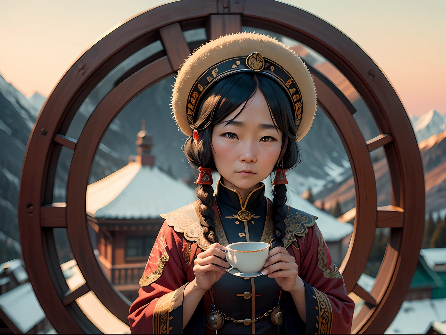 Miaobishenghua, [(fondo negro: 1.4)::4], leica_style, Mountainous terrain, vieja casa adosada steampunk endeble y en mal estado, cubierta de maleza, muy detallada, Extremely sharp focus, primer plano, fondo bokeh, art nouveau