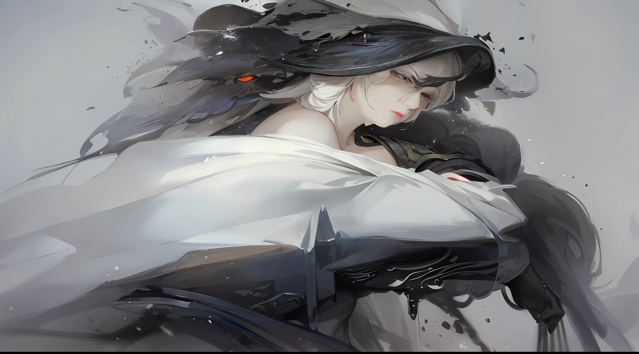 a close up of a woman with white hair and a white mask, beautiful character painting, guweiz, artwork in the style of guweiz, white haired deity, by Yang J, epic exquisite character art, stunning character art, by Fan Qi, by Wuzhun Shifan, guweiz on pixiv artstation