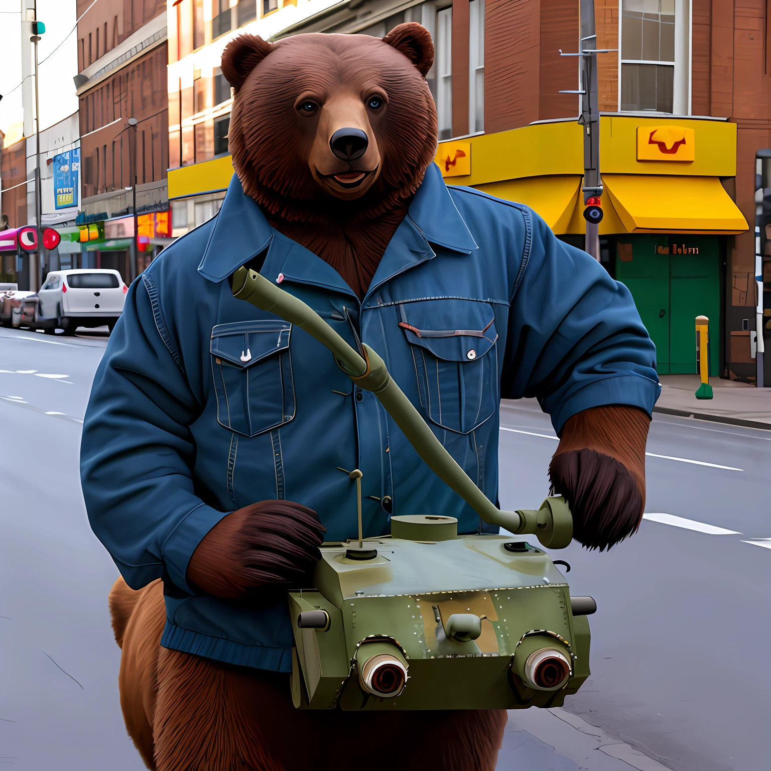 A bear with a tank