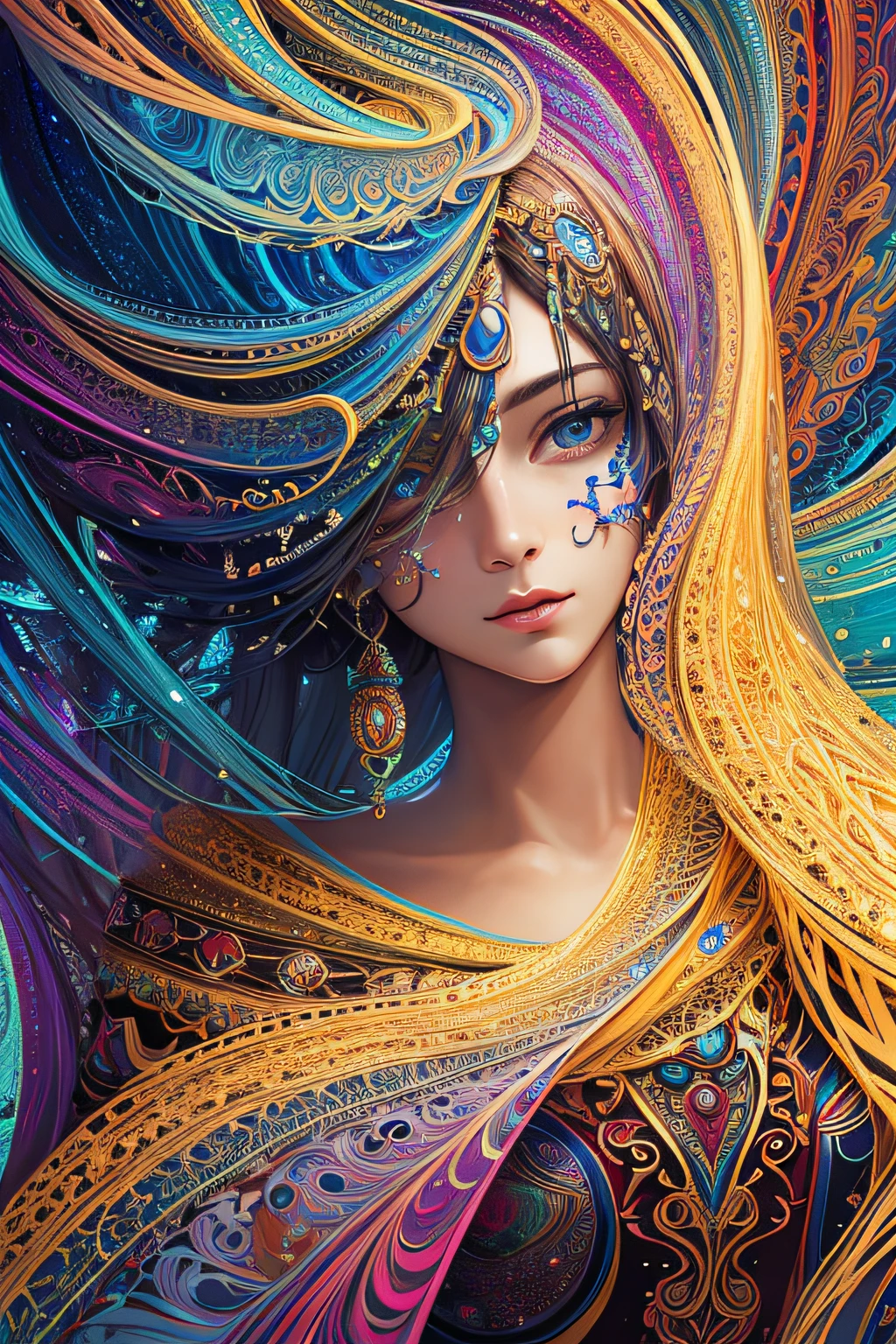 (masterpiece, top quality, best quality, official art, beautiful and aesthetic:1.2), (1girl), extreme detailed,(fractal art:1.3),colorful,highest detailed