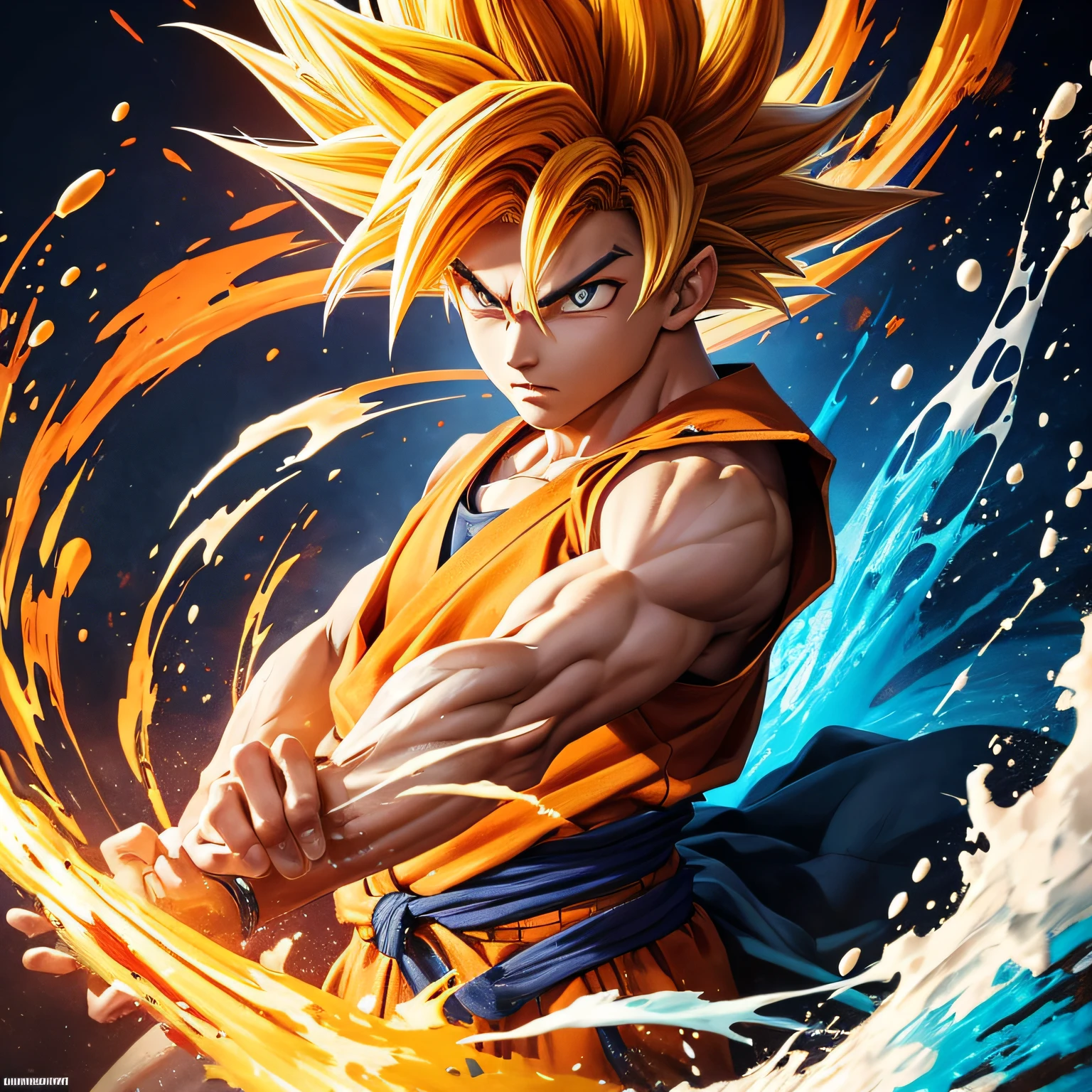 splashart, son goku, ((white backgrounid)), piercing eyes, Epic Instagram, artstation, splash style of colourful paint, contours, Ultra-detailed intricate details, unreal-engine, fantasy, intricately details, splash image, complementary colours, fantasy concept art, 8K分辨率, Deviantart's masterpiece, oil painted, Restroke, paint drips, splashart --auto