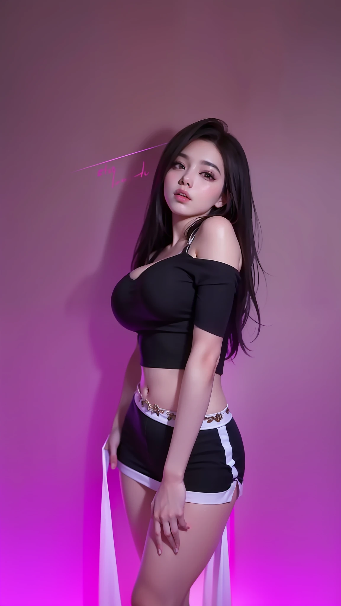 beautiful female k-pop idol, gigantic , huge cleavagace is visible, close-up portrait, shot on sony a1, 85mm F/1. 4 ISO 100, medium format, 45 megapixel, studio lighting, softbox, high shutter speed flash photography, award-winning photograph with golden ratio composition, look at viewer