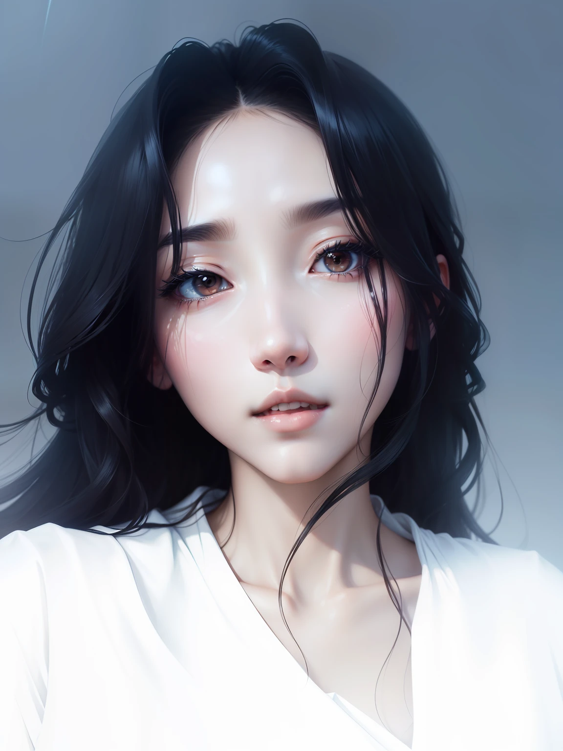 Sexy wavy long hair，Delicate skin，Dark and soft light，Soft atmosphere like water，Dress boldly。 --auto