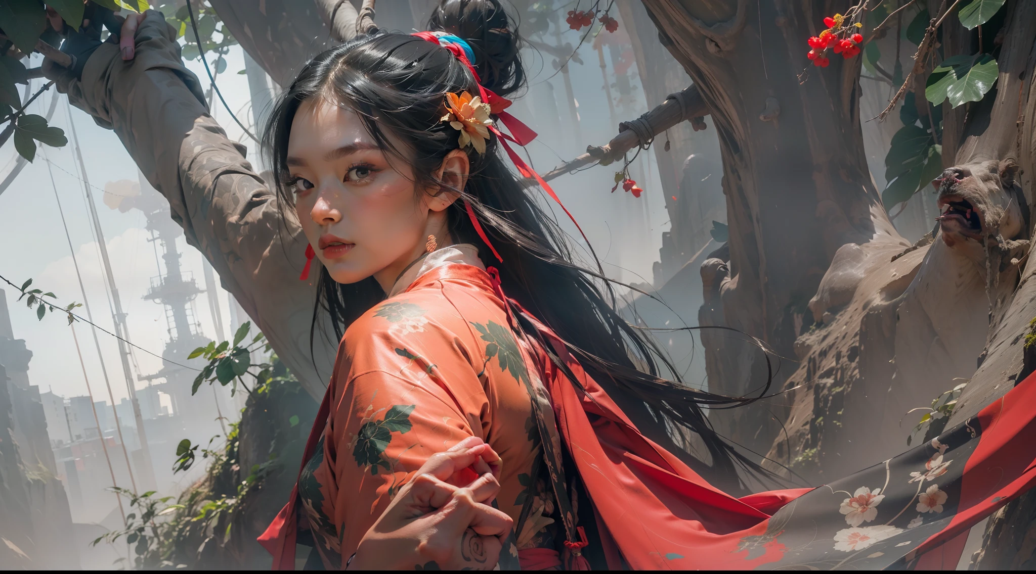 tmasterpiece，Best quality at best，offcial art，the Extremely Detailed CG Unity 8K Wallpapers， 1girll，The upper part of the body，angle of view，Hanfu，