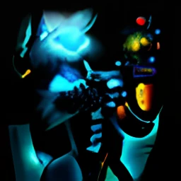 Furry blue cat,half-mechanical,Mechanical right eye,Cyber,shoun,shaggy,Two ears,Left-handed robotic arm