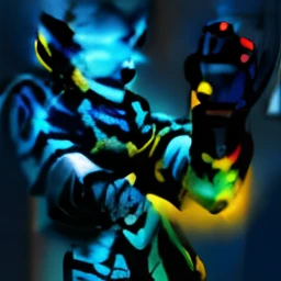 Furry blue cat，half-mechanical，Mechanical right eye，Cyber，shoun，shaggy，Two ears，Left-handed robotic arm