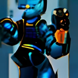 Furry blue cat,half-mechanical,Mechanical right eye,Cyber,shoun,shaggy,Two ears,Left-handed robotic arm