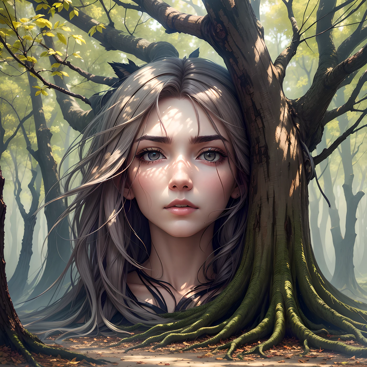 "(((Masterpiece))), Best quality, Ultra detailed, high resolution, a rainbow, female face shape, in a fantastic landscape, highly defined and textured hair, ultra realistic, ultra detailed skin, curvy woman , Chubby, ((Ultra Realistic)), Highly Detailed, Glowing Eyes, Magical Aura, Forest Background, Foggy Environment