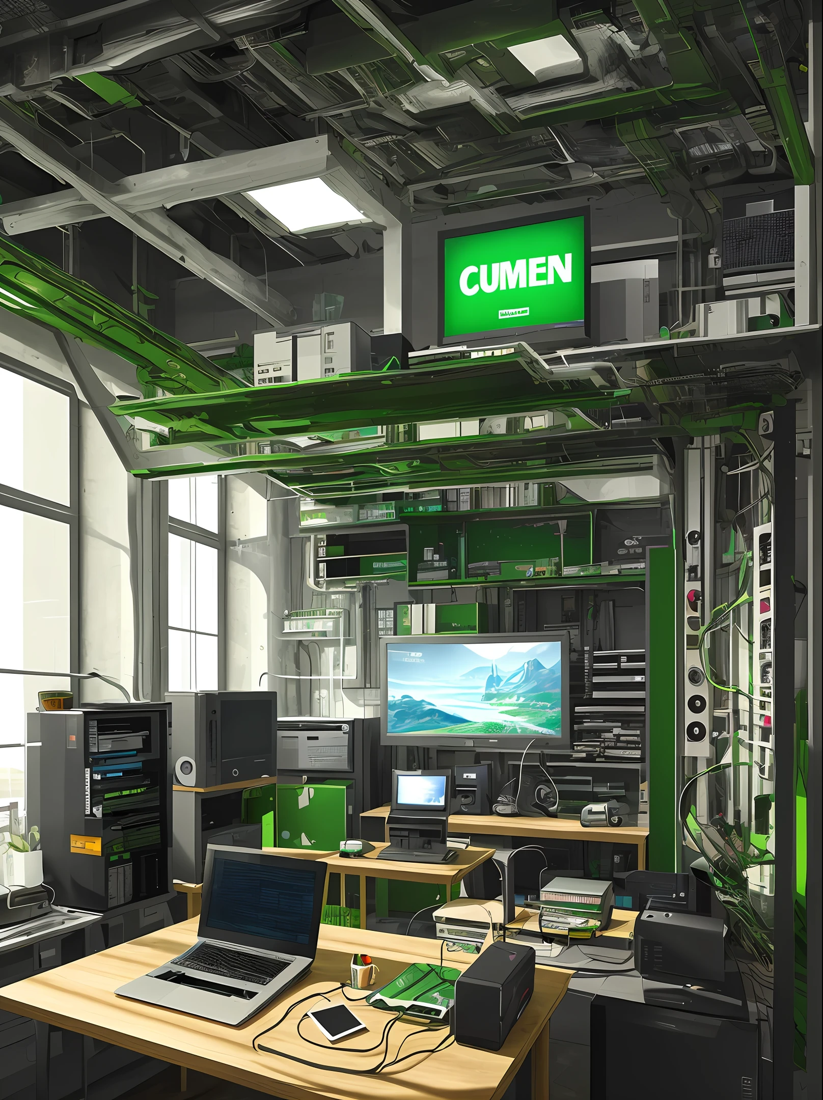 Computer, Workshop use, digital, green, photorealistic, fashion, futuristic concept