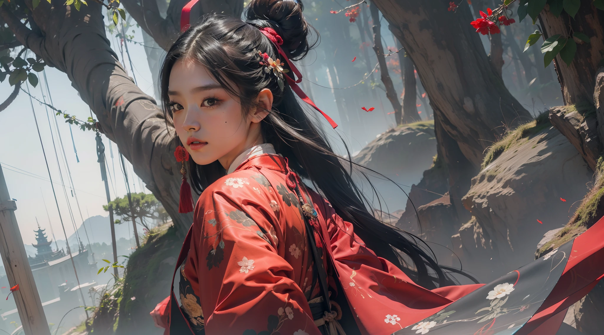 tmasterpiece,Best quality at best,offcial art,the Extremely Detailed CG Unity 8K Wallpapers, 1girll,The upper part of the body,angle of view,Hanfu,