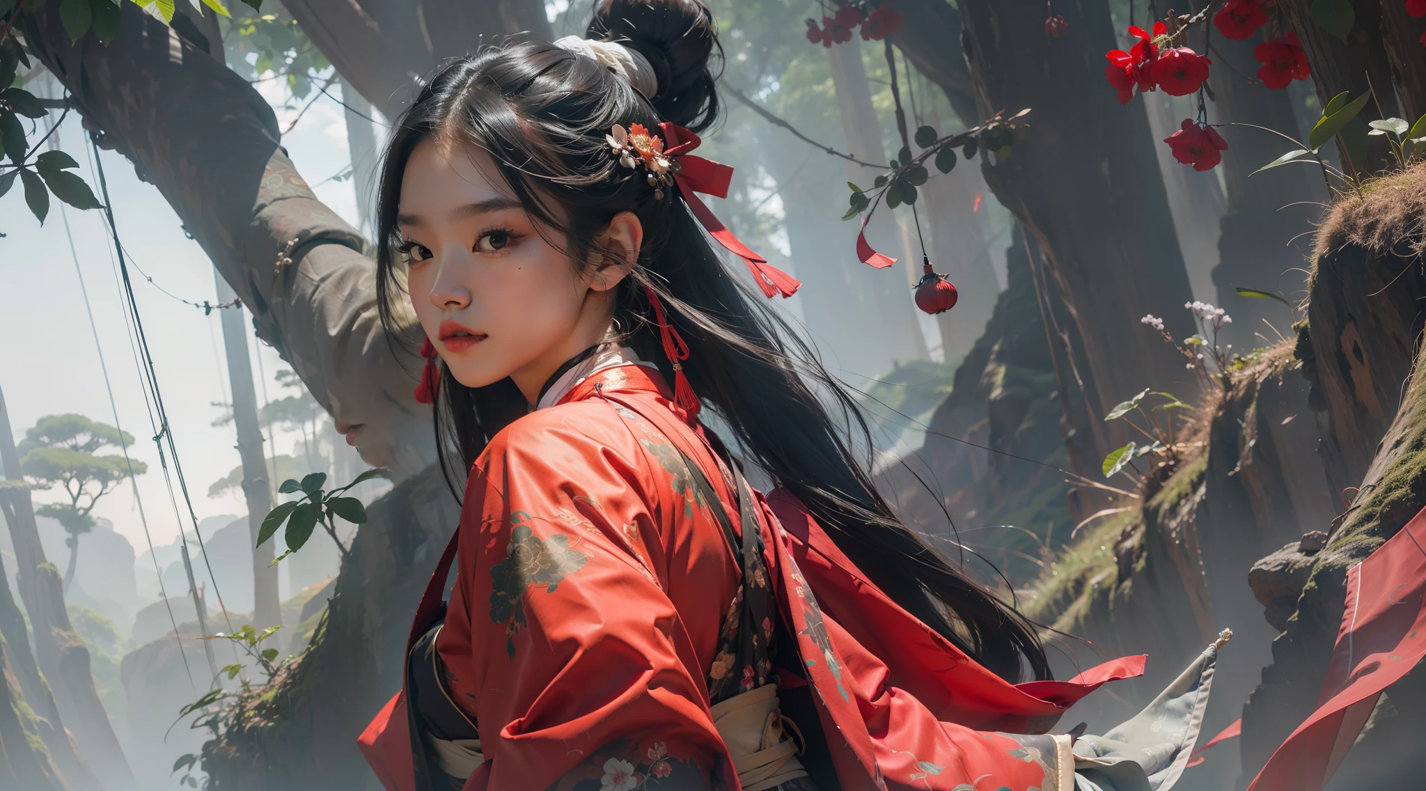 tmasterpiece,Best quality at best,offcial art,the Extremely Detailed CG Unity 8K Wallpapers, 1girll,The upper part of the body,angle of view,Hanfu,