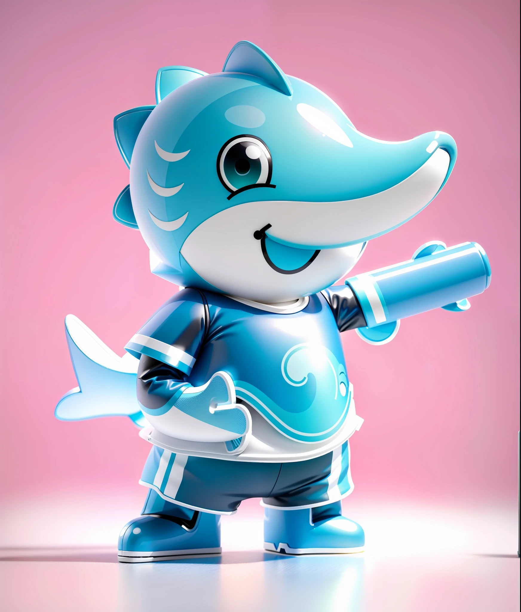 best qualtiy，Cyan dolphin，Black eyes，large shiny eyes，Cyan arms，usa ropa blanca，Wear black shorts， whale, telegraph stickers, 3D anthropomorphic dolphin, With a smile, cute-style，Little big breasts柄，big headed，3Drenderingof，((Q version))，（Bubble Mart style：1.2），, full body mascot, mascot illustrations，Cinematic texture，Figures，电影灯光，twirl，High-end colors on clean white background，Full body 3D model，（Stylish blind box toy：1.1）。(fill body:1.2)，tchibi