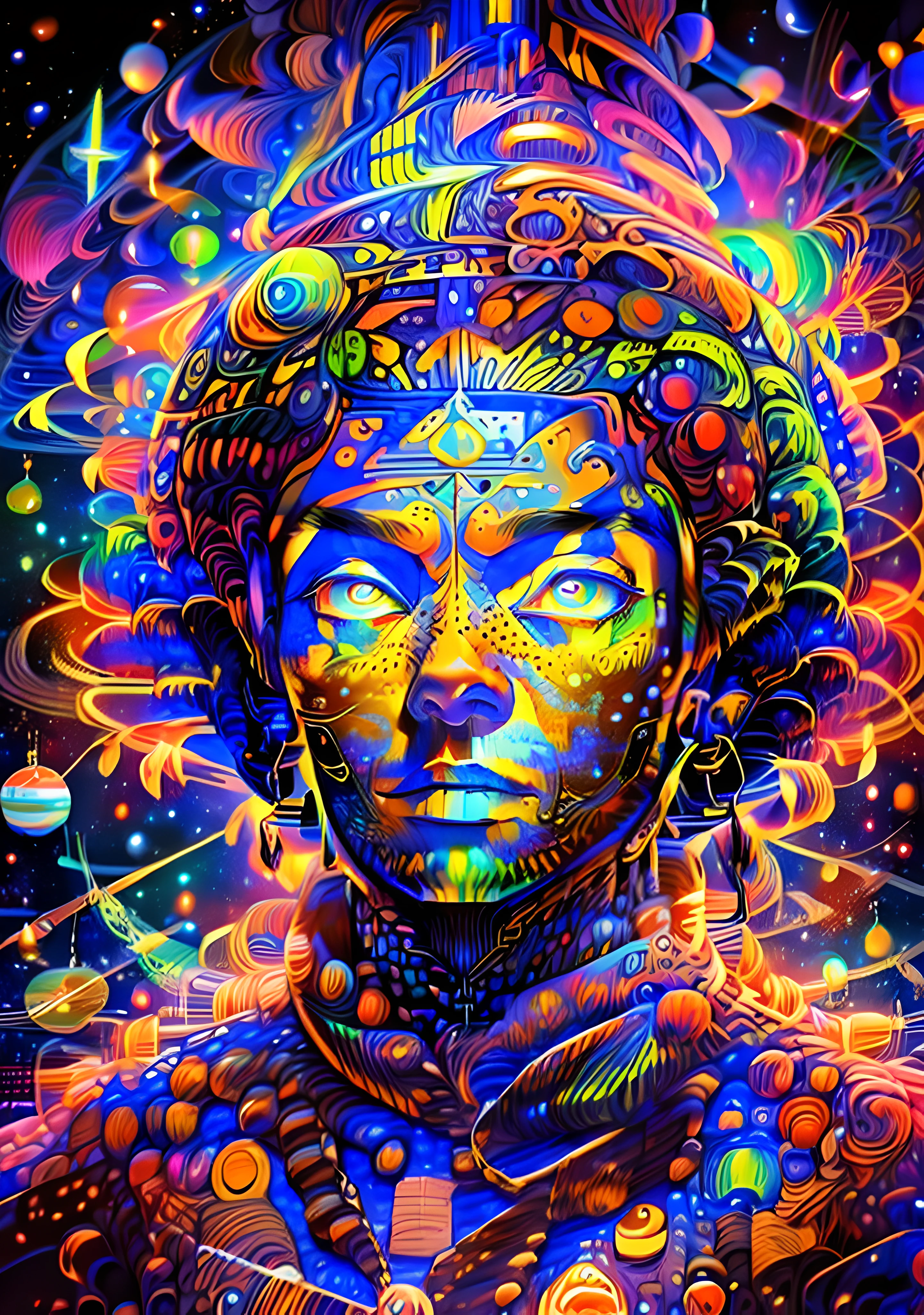 (High resolution, incredibly detailed, masterpiece), portrait of mc alfredex,ruigoord,kabouterhuys,
, featuring fractal geometry in (vibrant colors:0.8), set against a (galactic background:1.2), bringing together complex, mesmerizing shapes and patterns,dmt ,fractal art,stars and galaxies